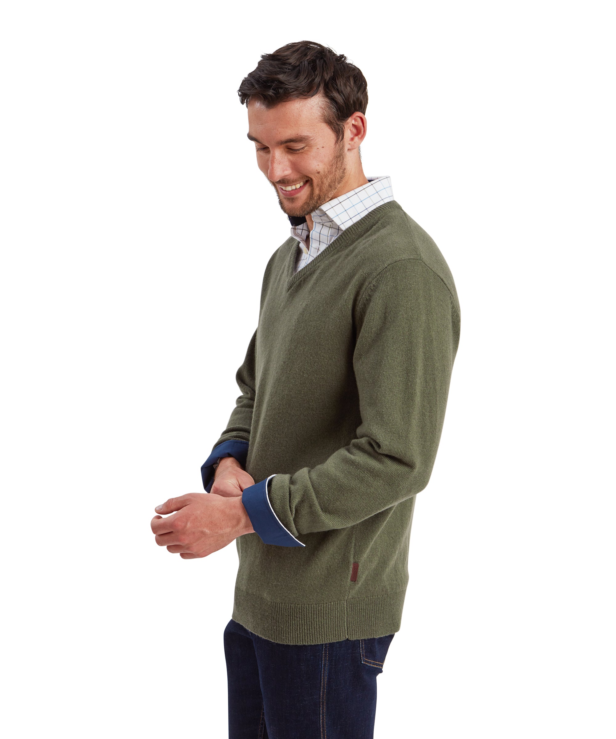 Lewis Lambswool V Neck Jumper - Woodland