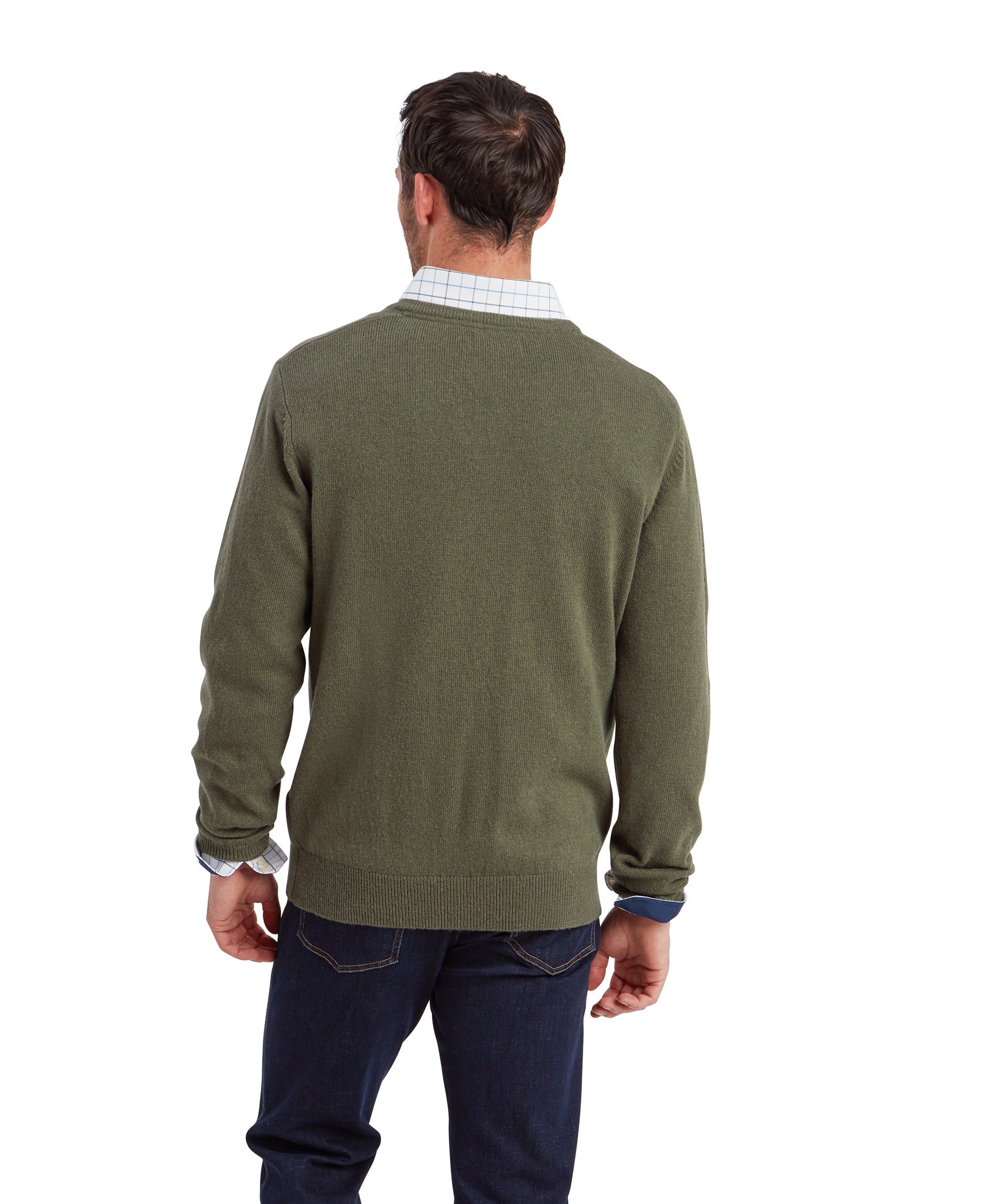 Lewis Lambswool V Neck Jumper - Woodland