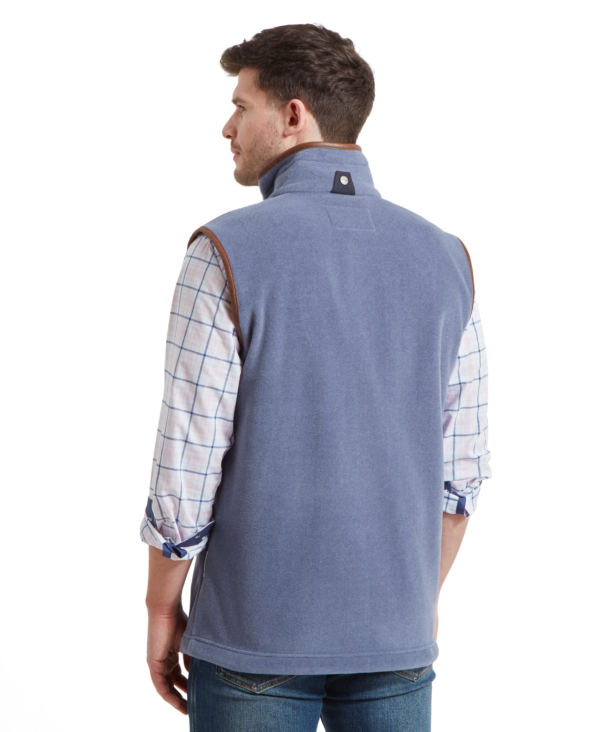 Back view of the Schöffel Oakham Fleece Gilet for Men in Light Blue highlighting the fit and design.