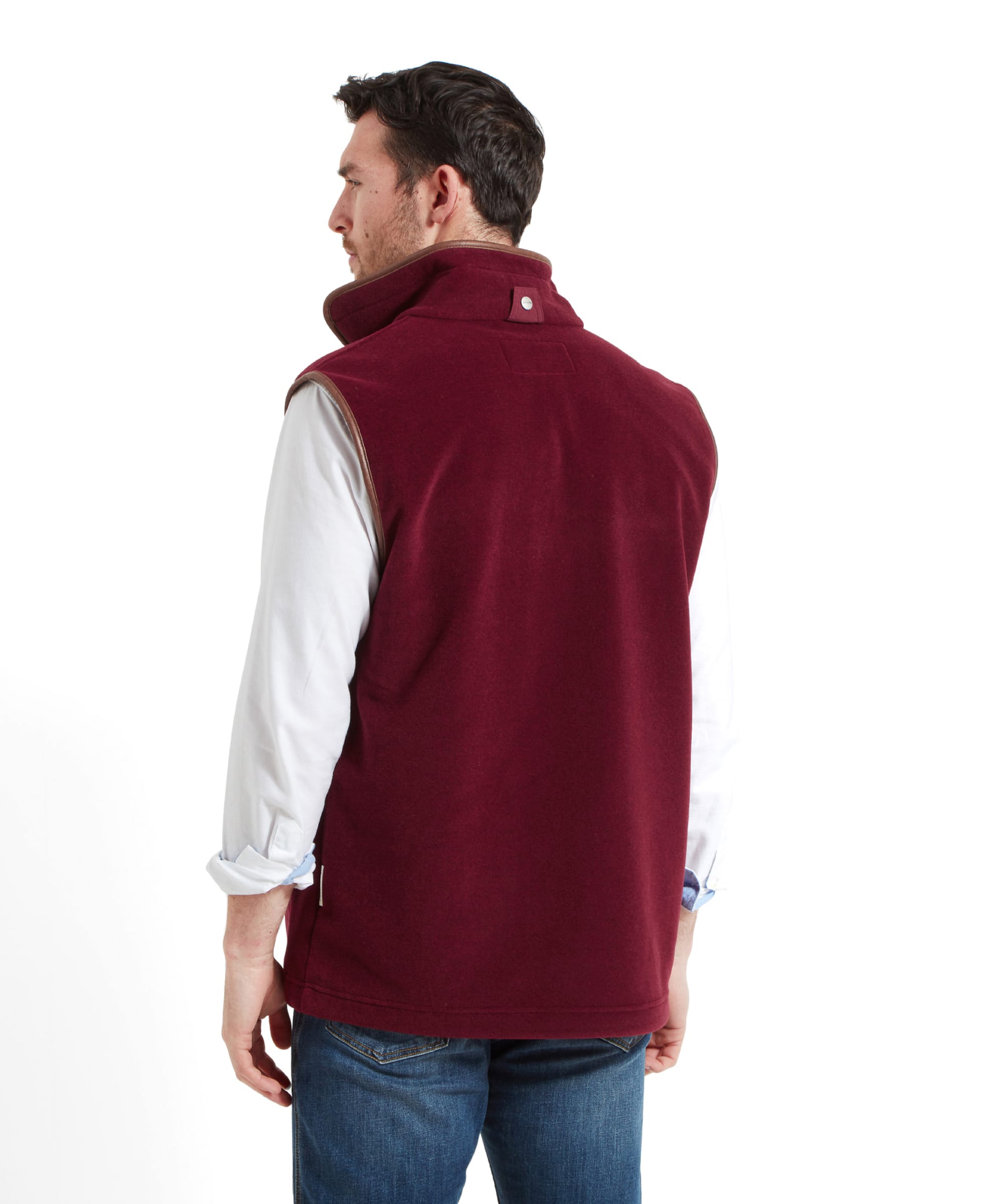 Rear view of the Schöffel Oakham Fleece Gilet for Men in Red, showing the back design and detailing.