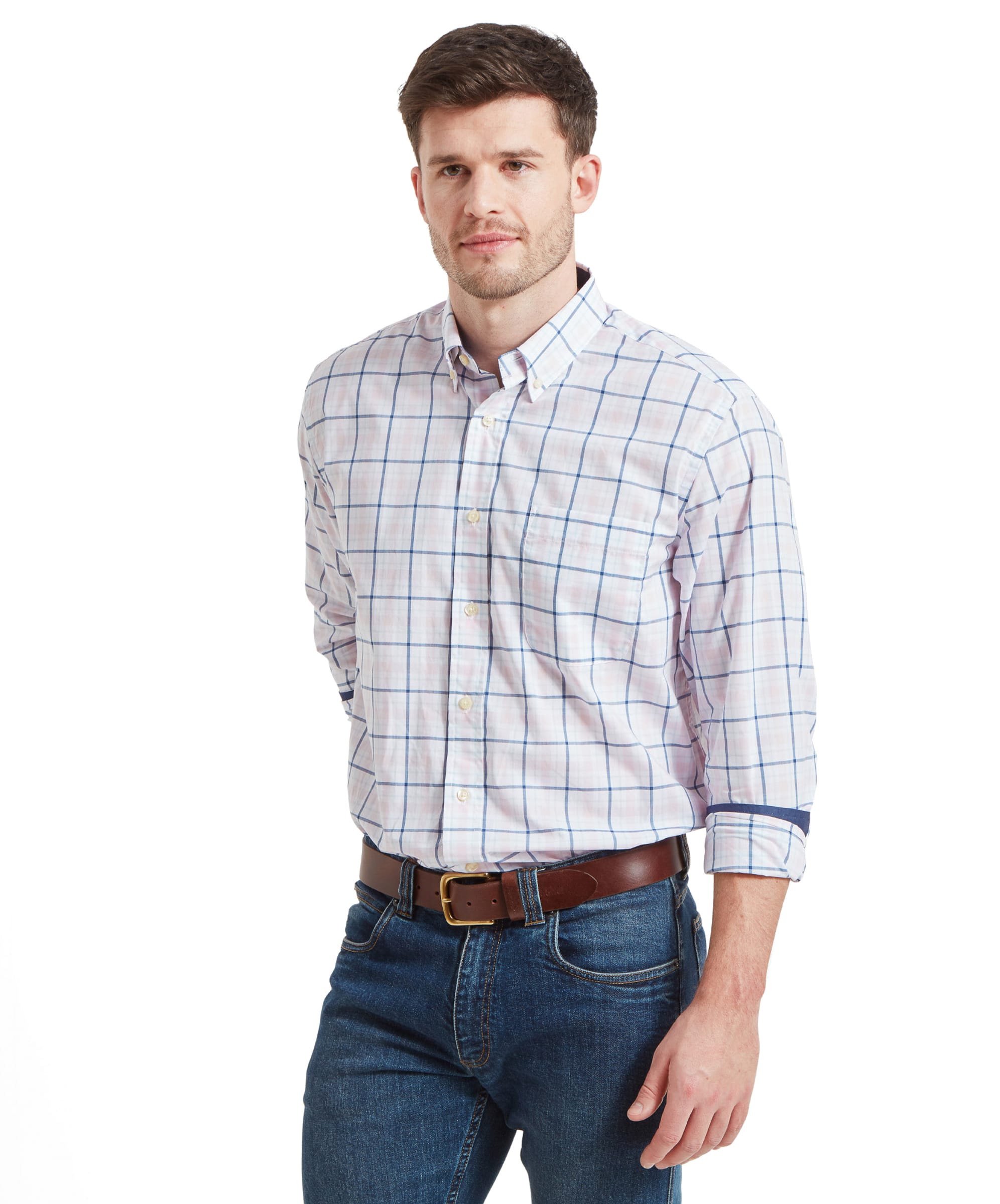 A man wearing Schöffel Polstead Classic Shirt for Men in Blue, posing with a confident expression.