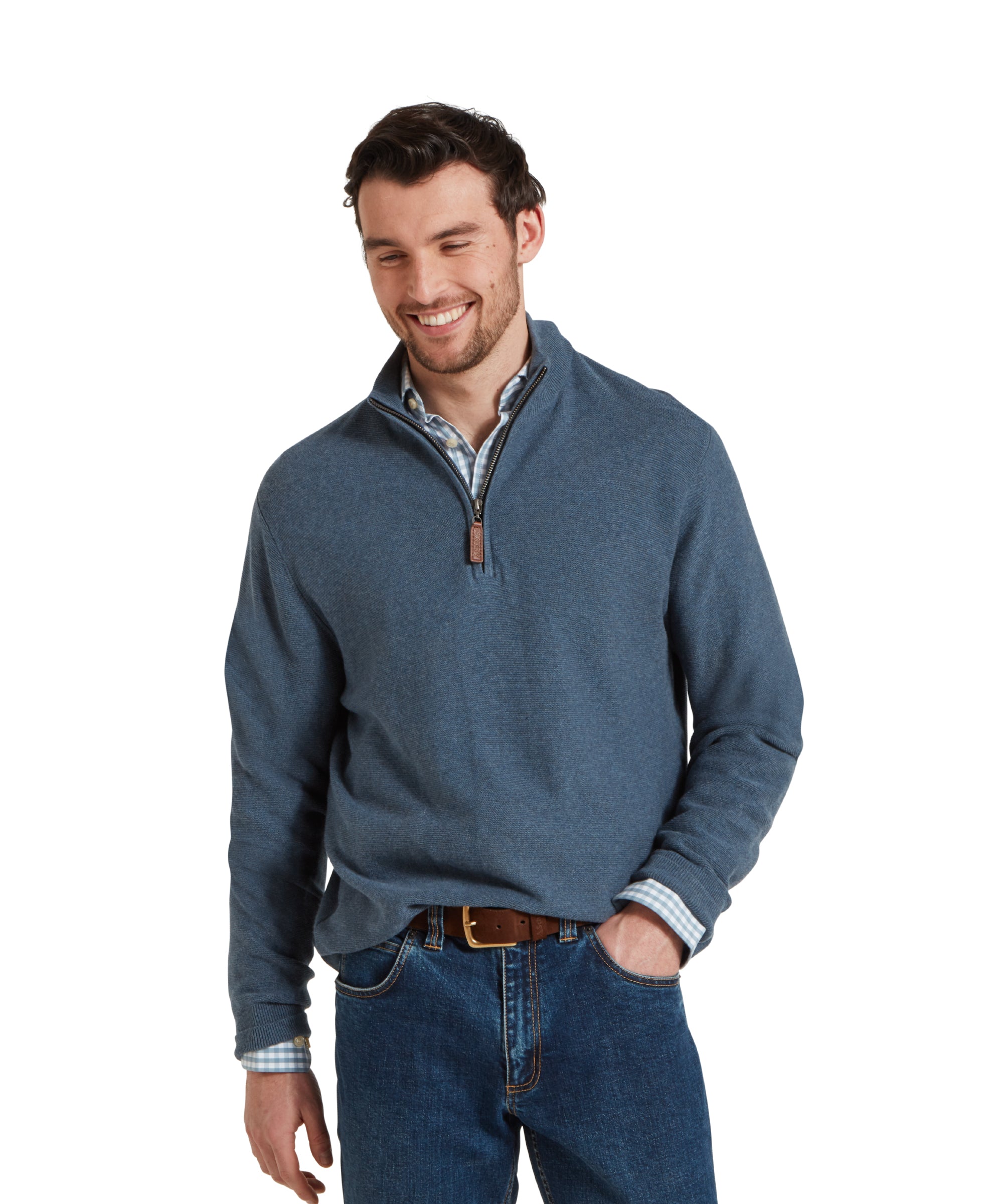 Porthleven Quarter Zip Jumper - Dark Pigeon Blue