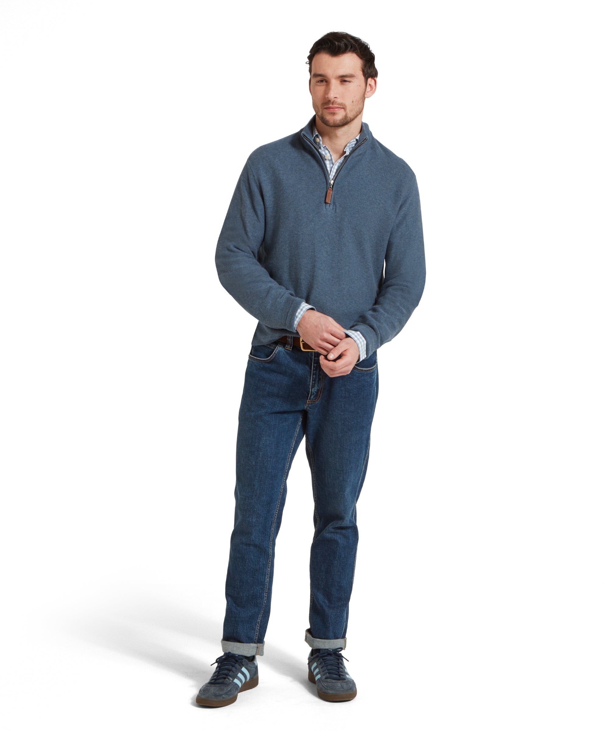 Porthleven Quarter Zip Jumper - Dark Pigeon Blue