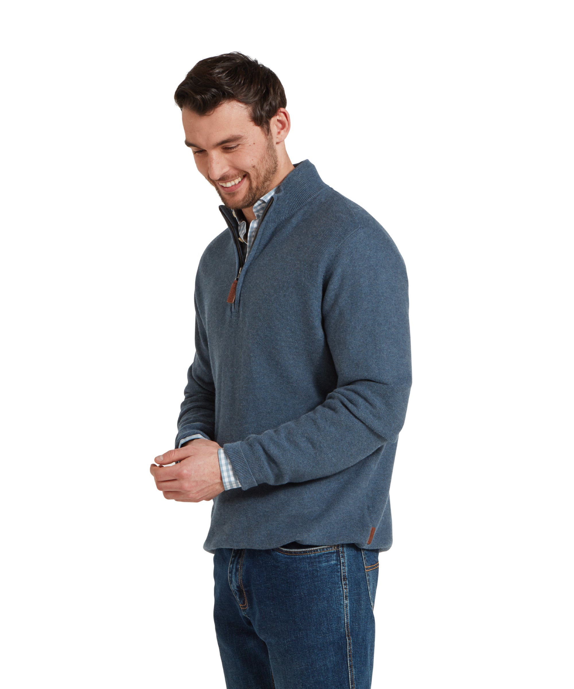 Porthleven Quarter Zip Jumper - Dark Pigeon Blue