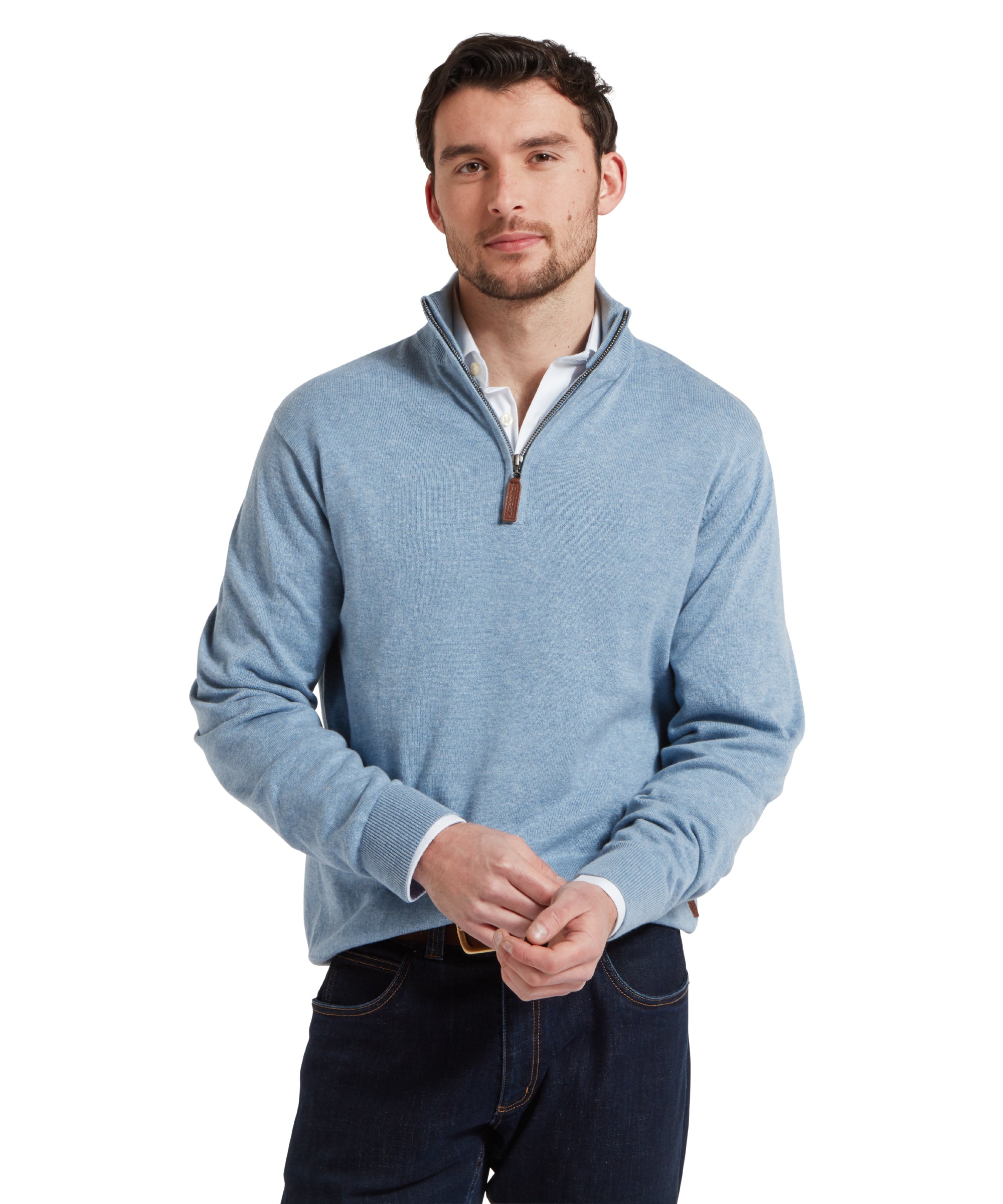 Porthmeor Pima Cotton Quarter Zip Jumper - Denim Blue