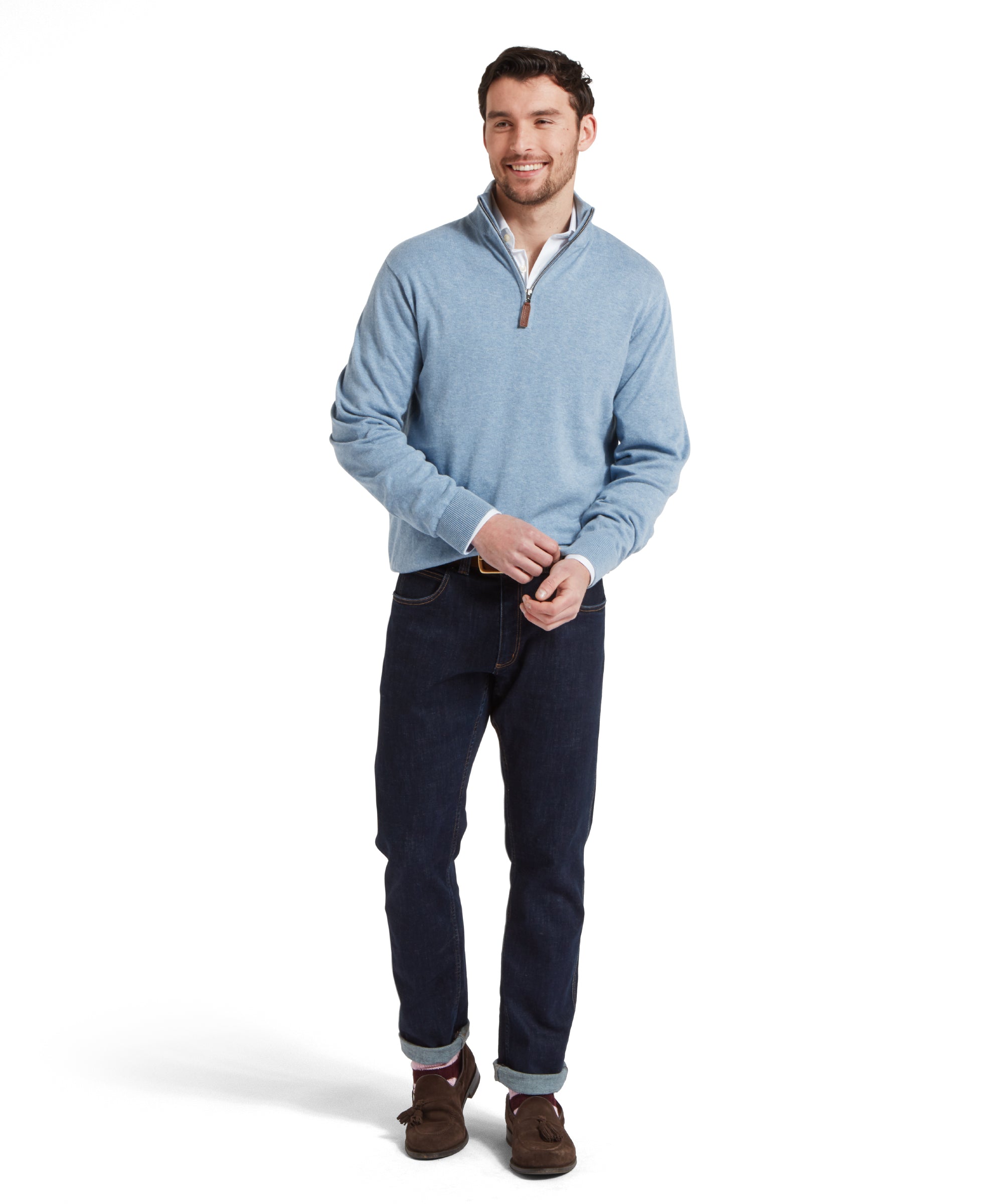 Porthmeor Pima Cotton Quarter Zip Jumper - Denim Blue