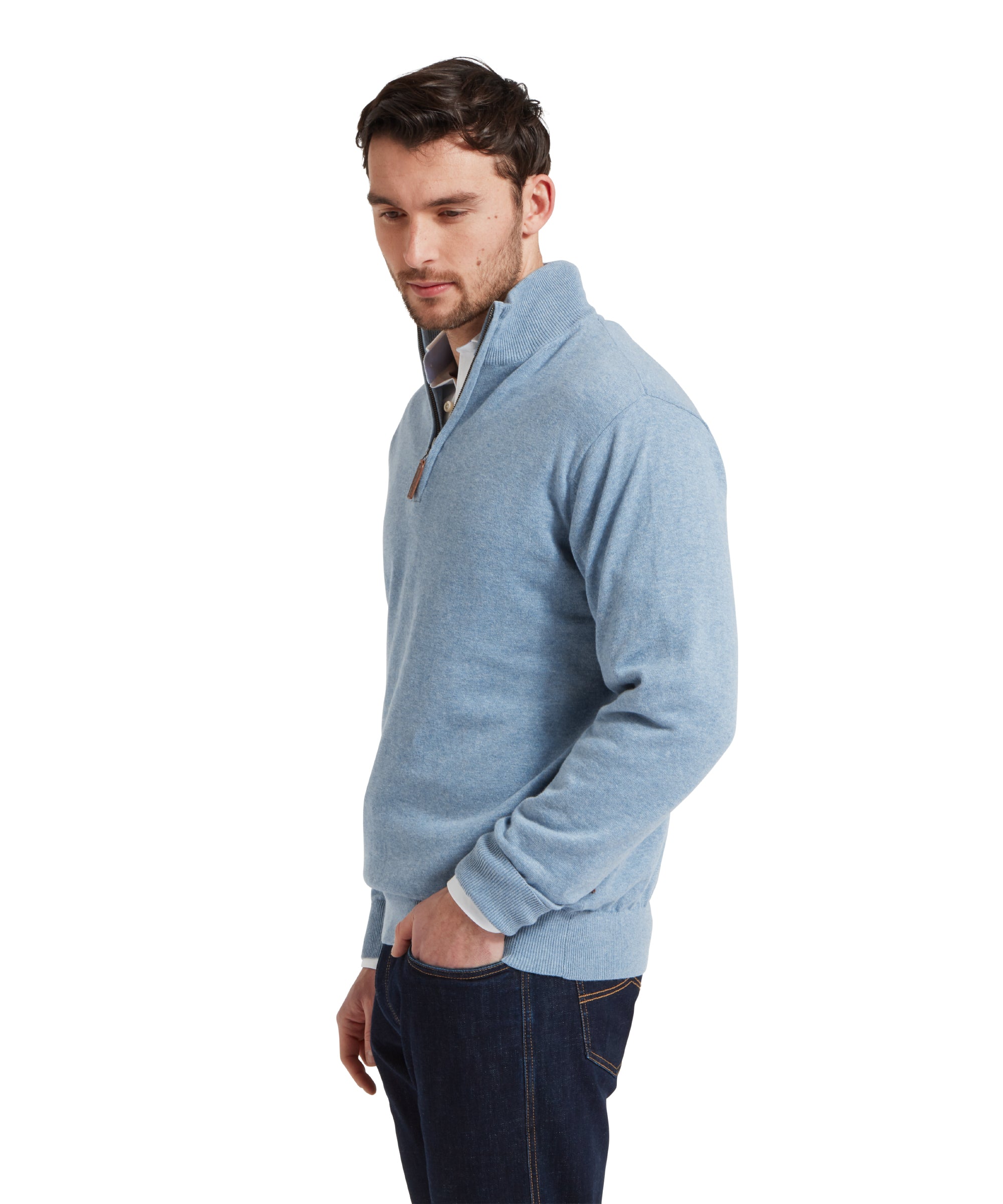 Porthmeor Pima Cotton Quarter Zip Jumper - Denim Blue