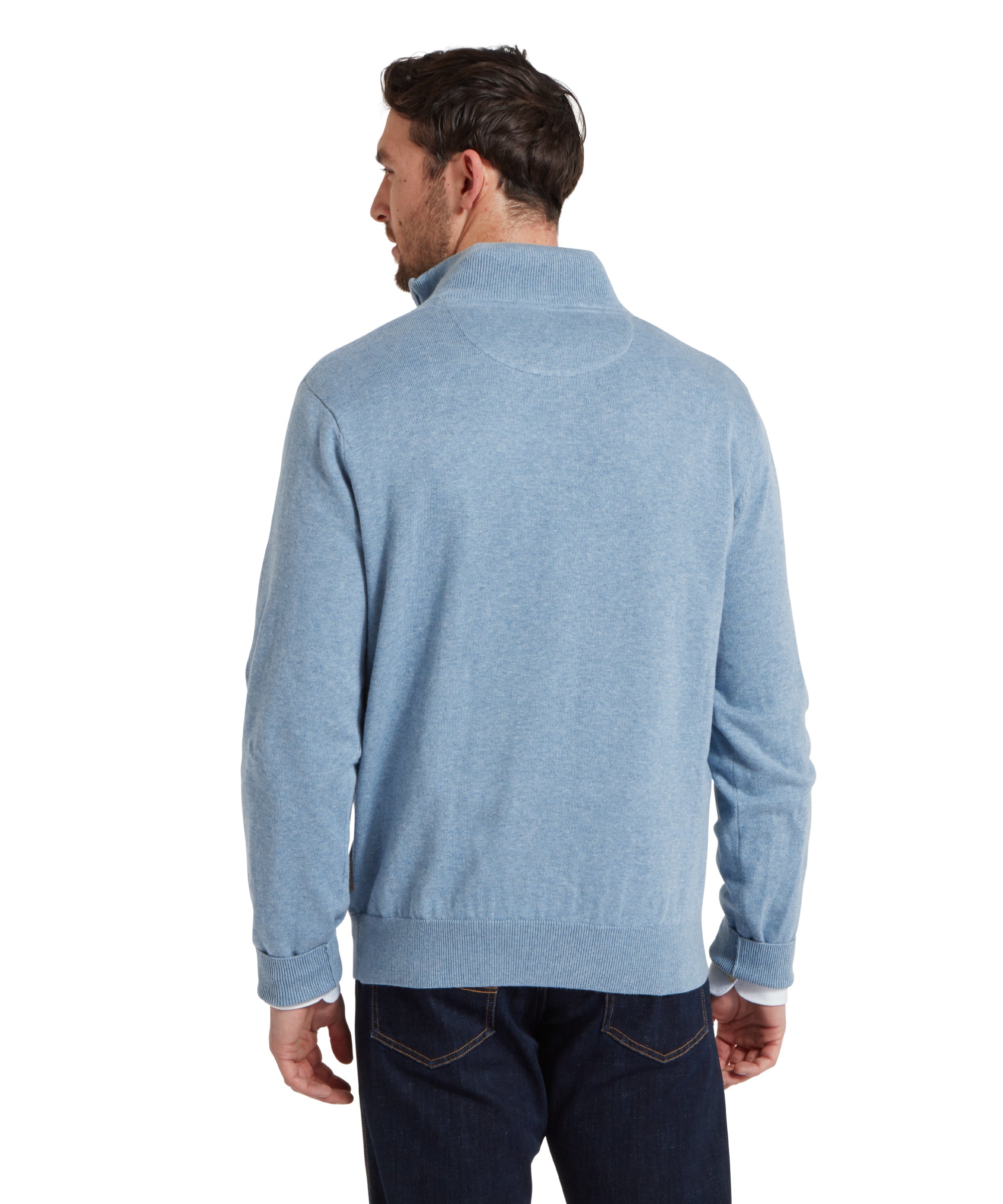 Porthmeor Pima Cotton Quarter Zip Jumper - Denim Blue