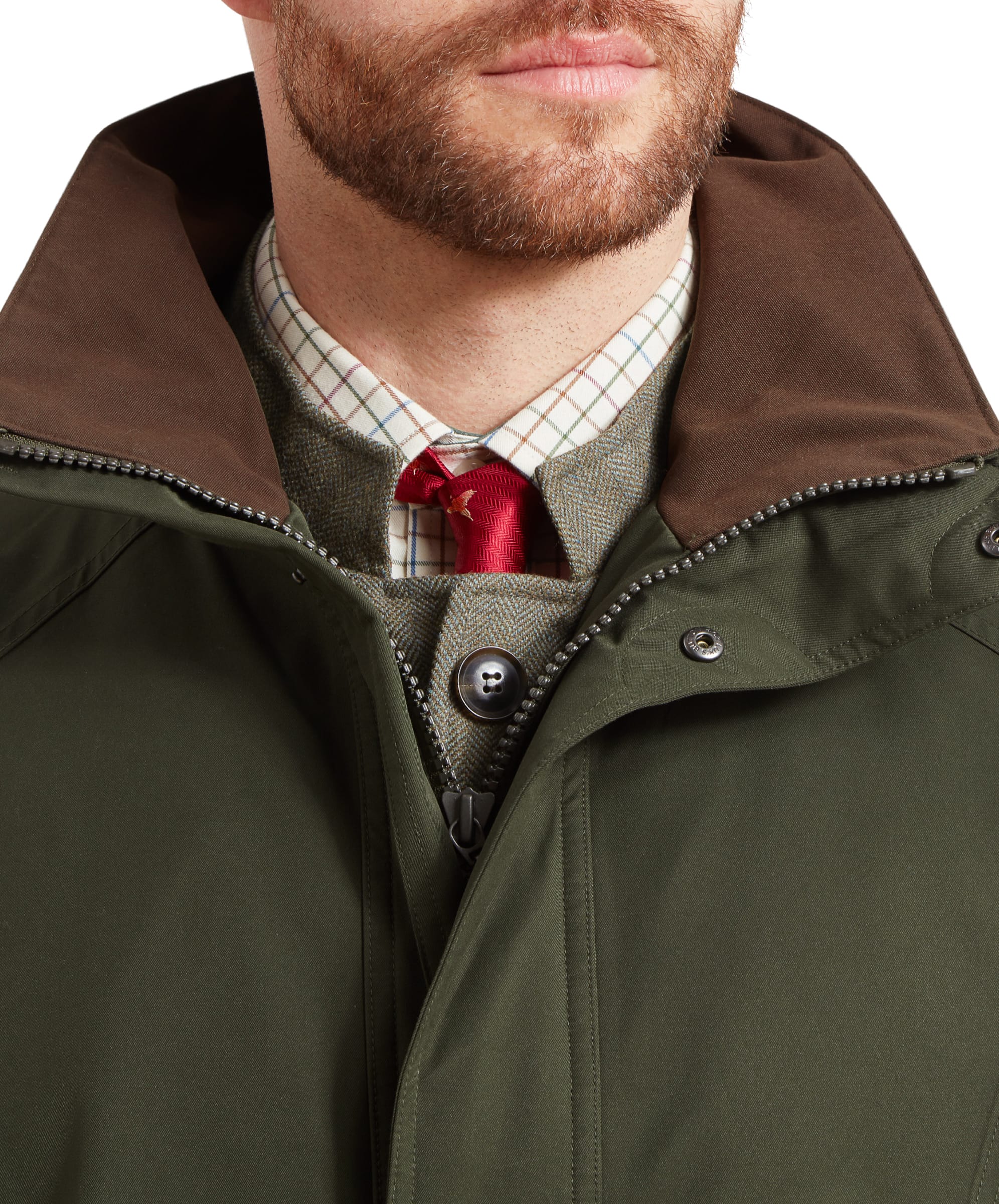 Detailed view of the collar and interior of the Schöffel Ptarmigan Extreme II for Men in Green