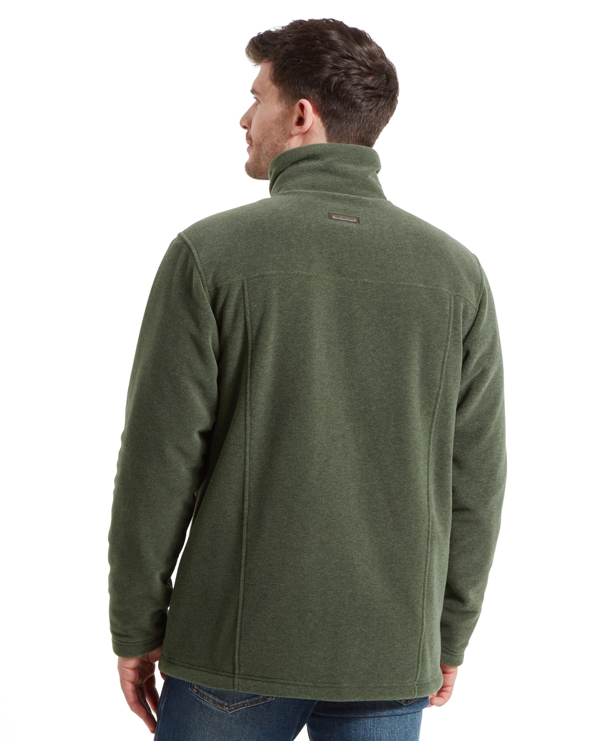 Back view of the Schöffel Rutland Fleece for Men in Green, highlighting the coats design and seam structure.