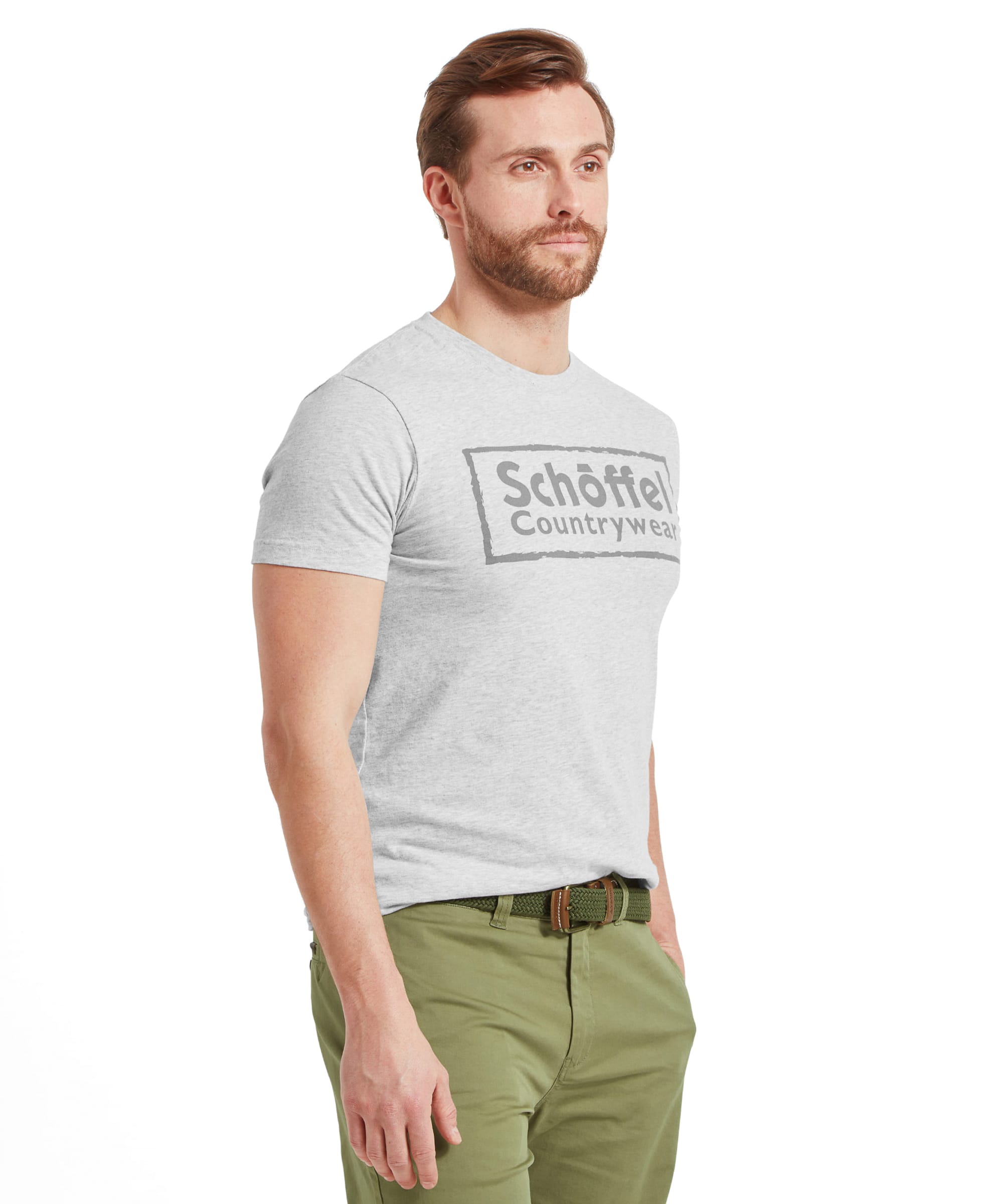 Side view of the Schöffel Heritage T-Shirt for Men in Grey highlighting the fit and sleeve shape.