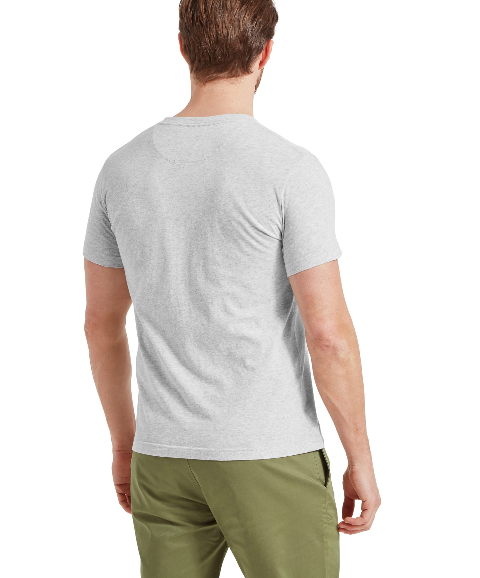 Back view of the Schöffel Heritage T-Shirt for Men in Grey highlighting the back stitching.