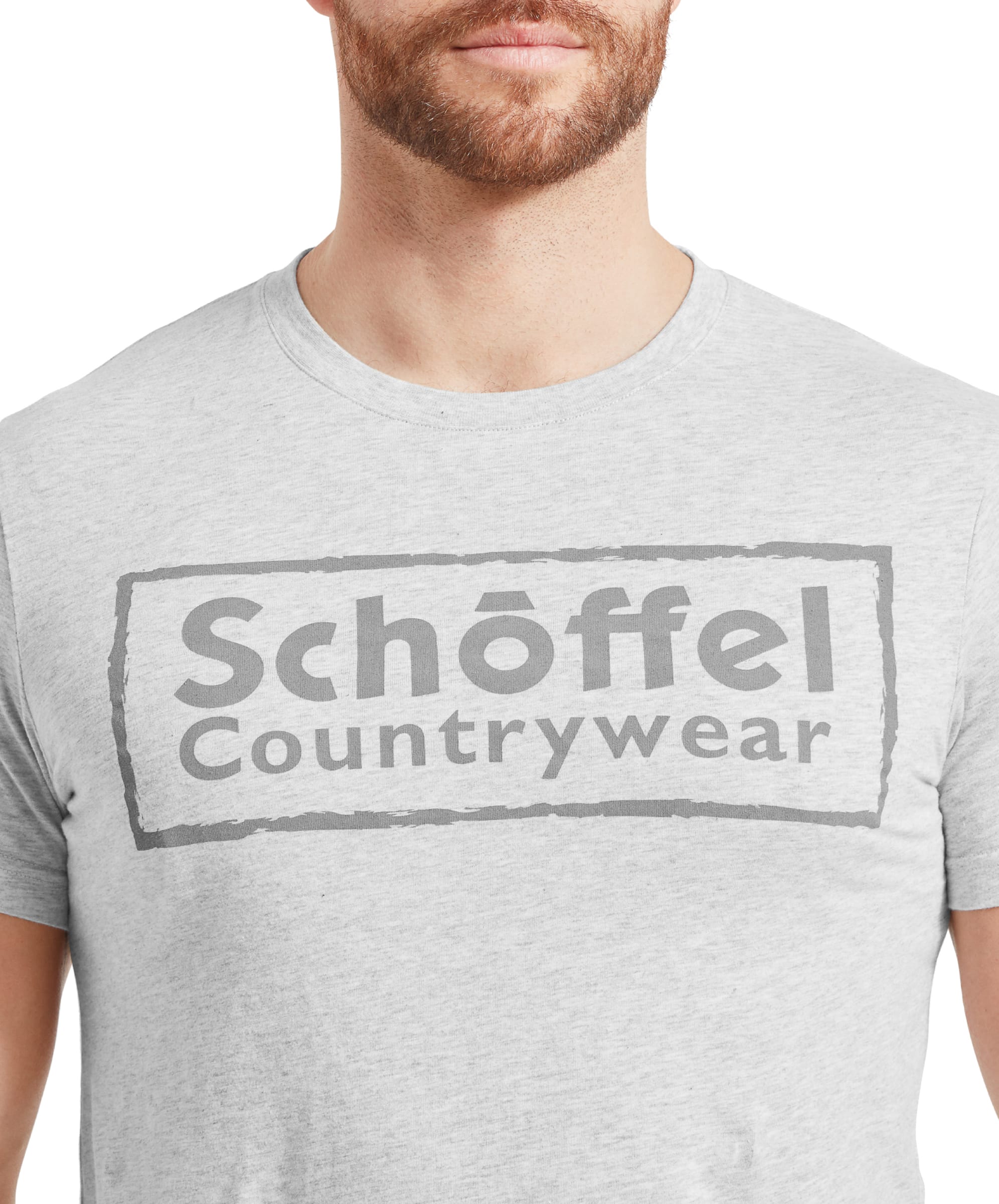 Close-up of the logo on the front of the Schöffel Heritage T-Shirt for Men in Grey