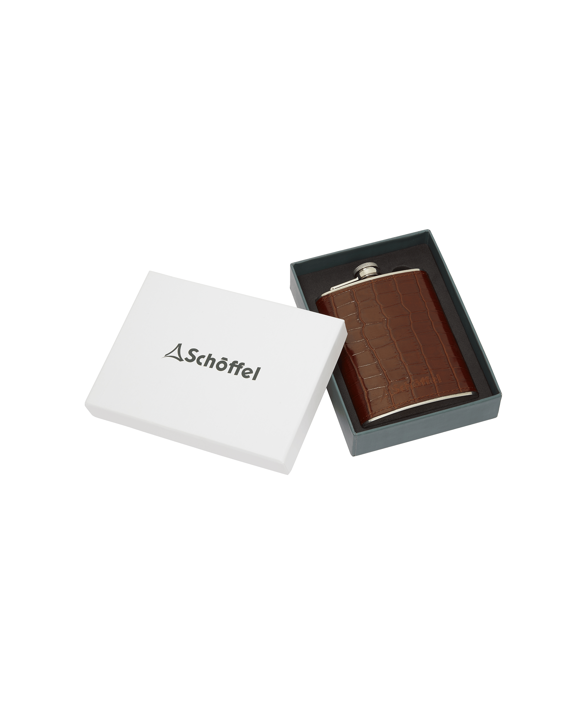 Schöffel Unisex Schöffel Hip Flask in Brown, kept in a Schöffel branded box