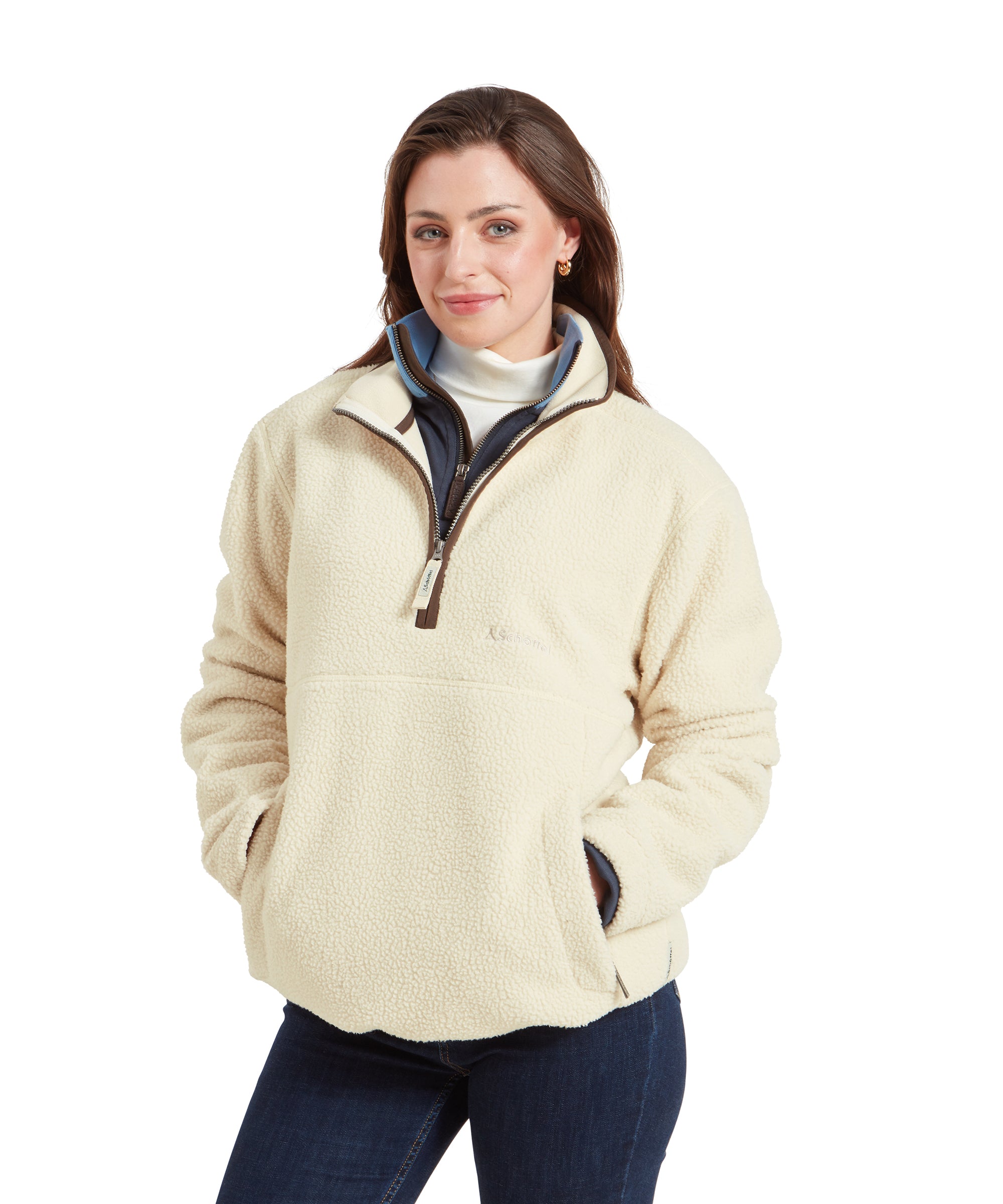 Berkeley Retro Quarter Zip Fleece - Ecru