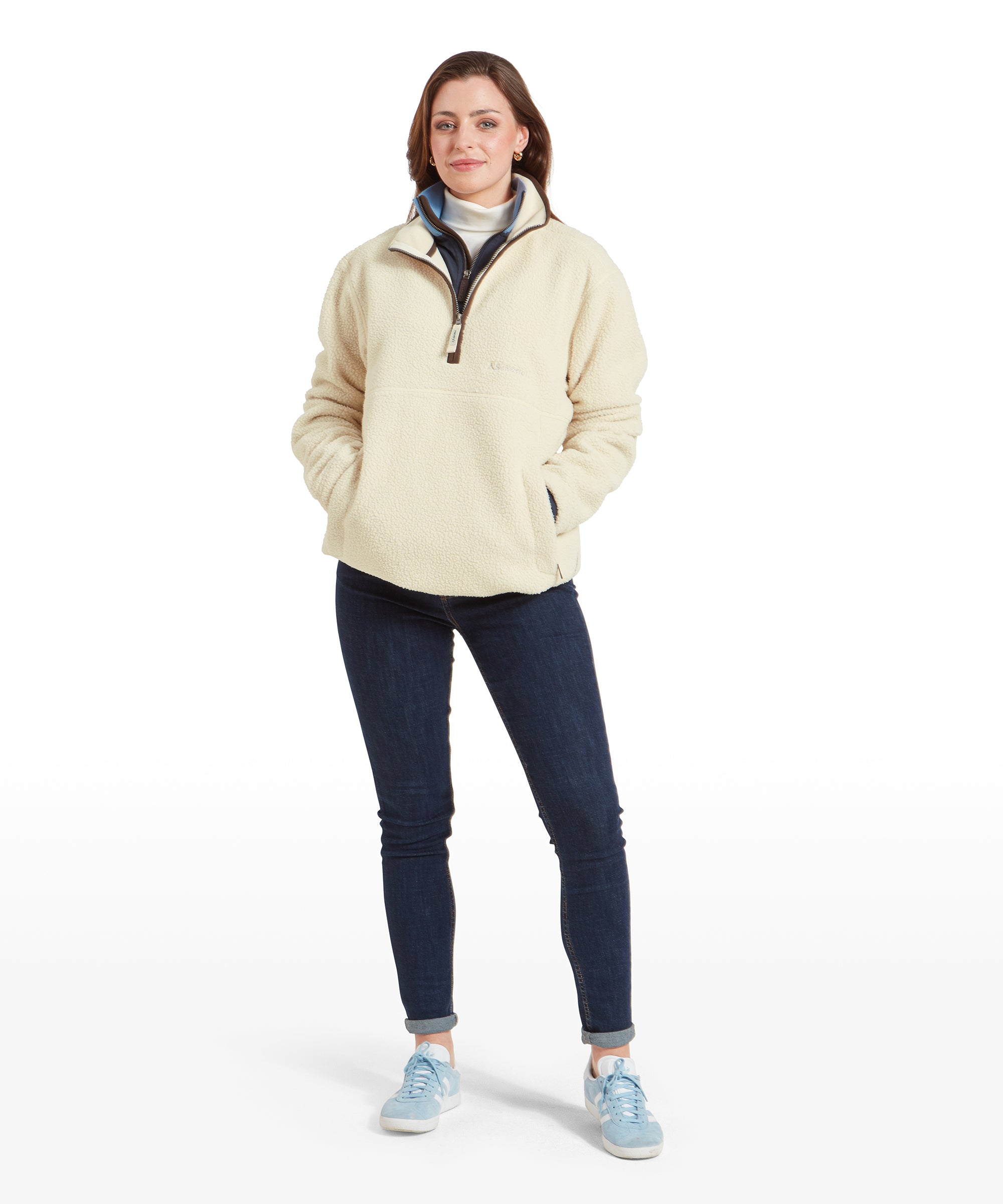 Berkeley Retro Quarter Zip Fleece - Ecru