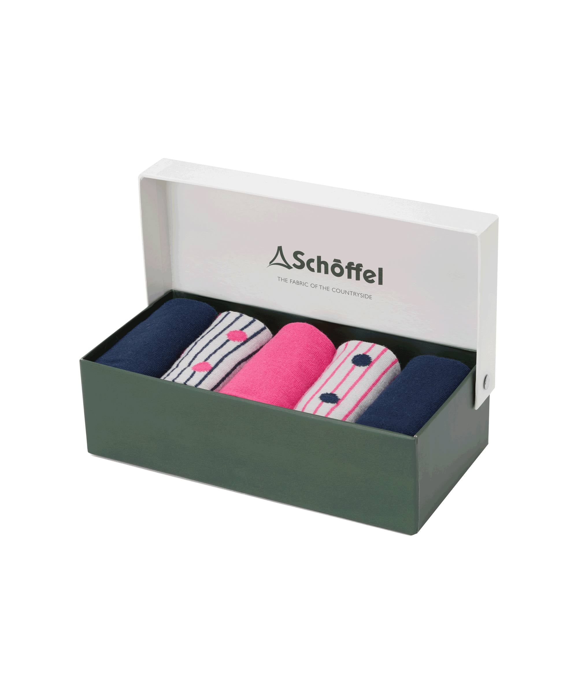 Schöffel Bamboo Sock Box of 3 for Women in Pink and Navy, provided in a Schöffel branded box