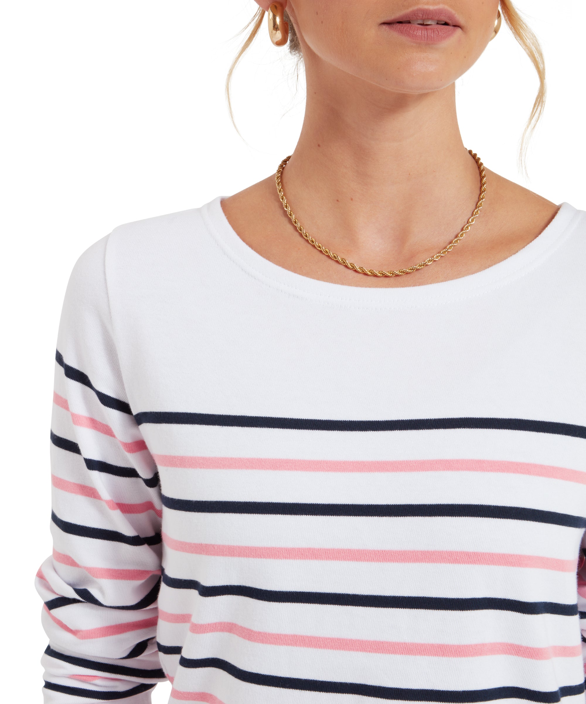 Beauport Top - White/Navy/Flamingo Stripe