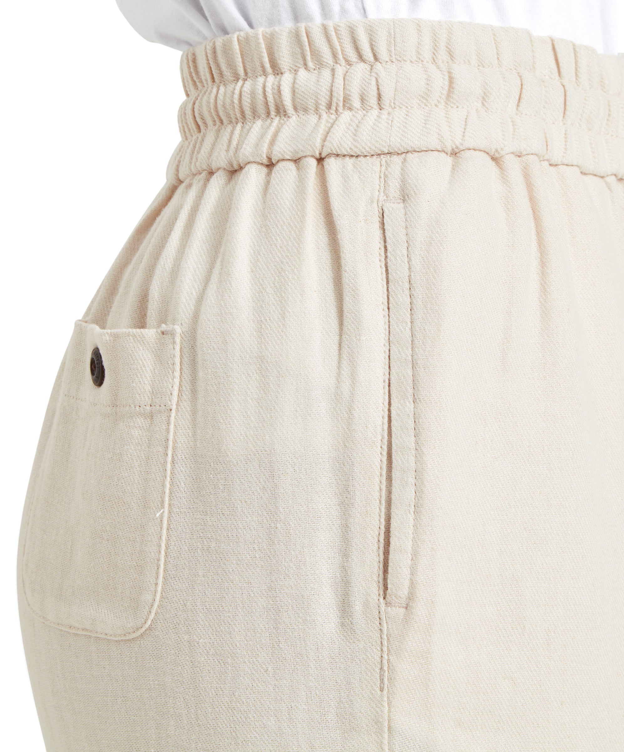 Close-up of the waist and back pocket detail of the Schöffel Daphne Trousers for Women in Light Brown.