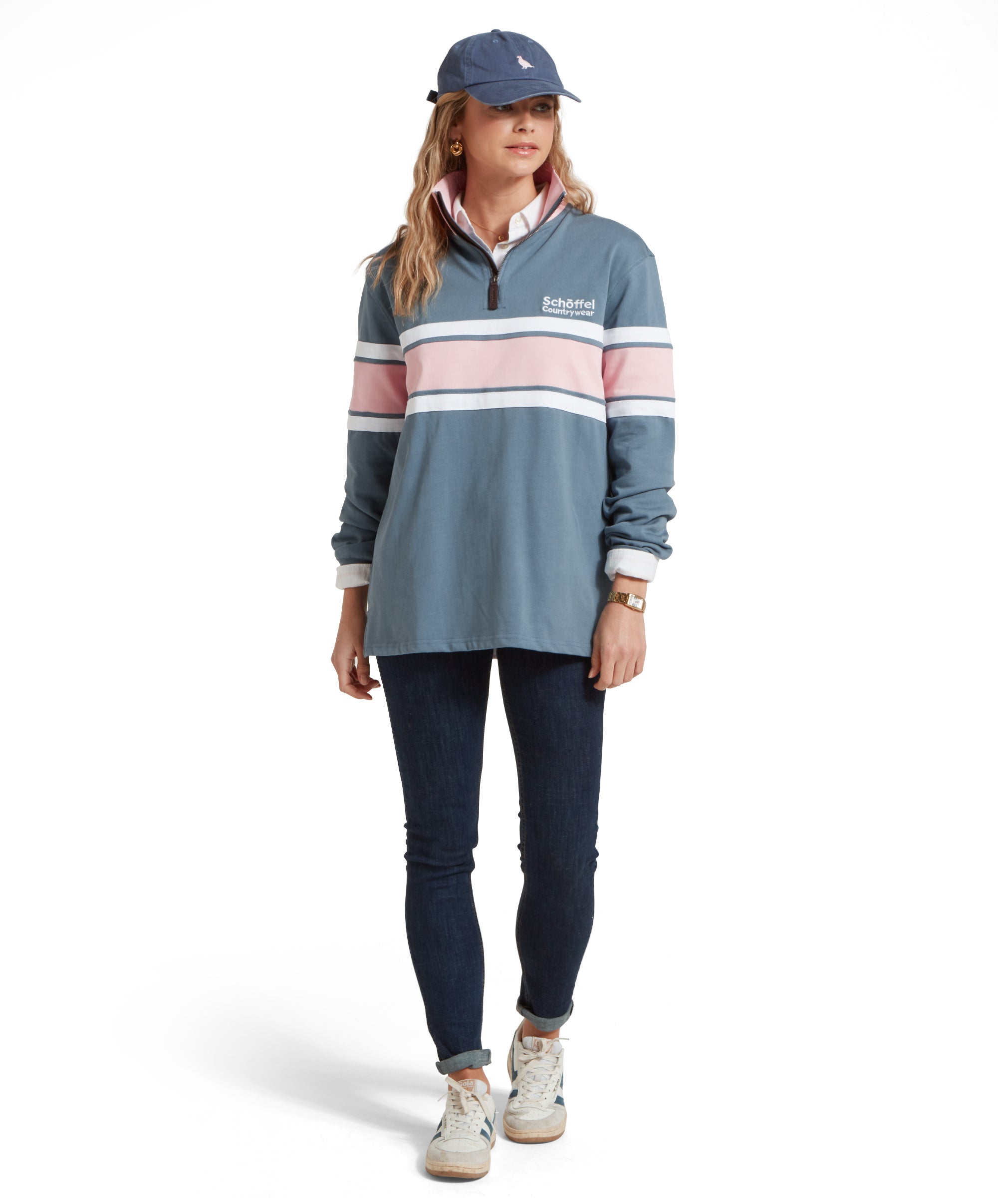 Women's Exmouth Heritage Quarter Zip - Dark Pigeon Blue/Chalky Coral