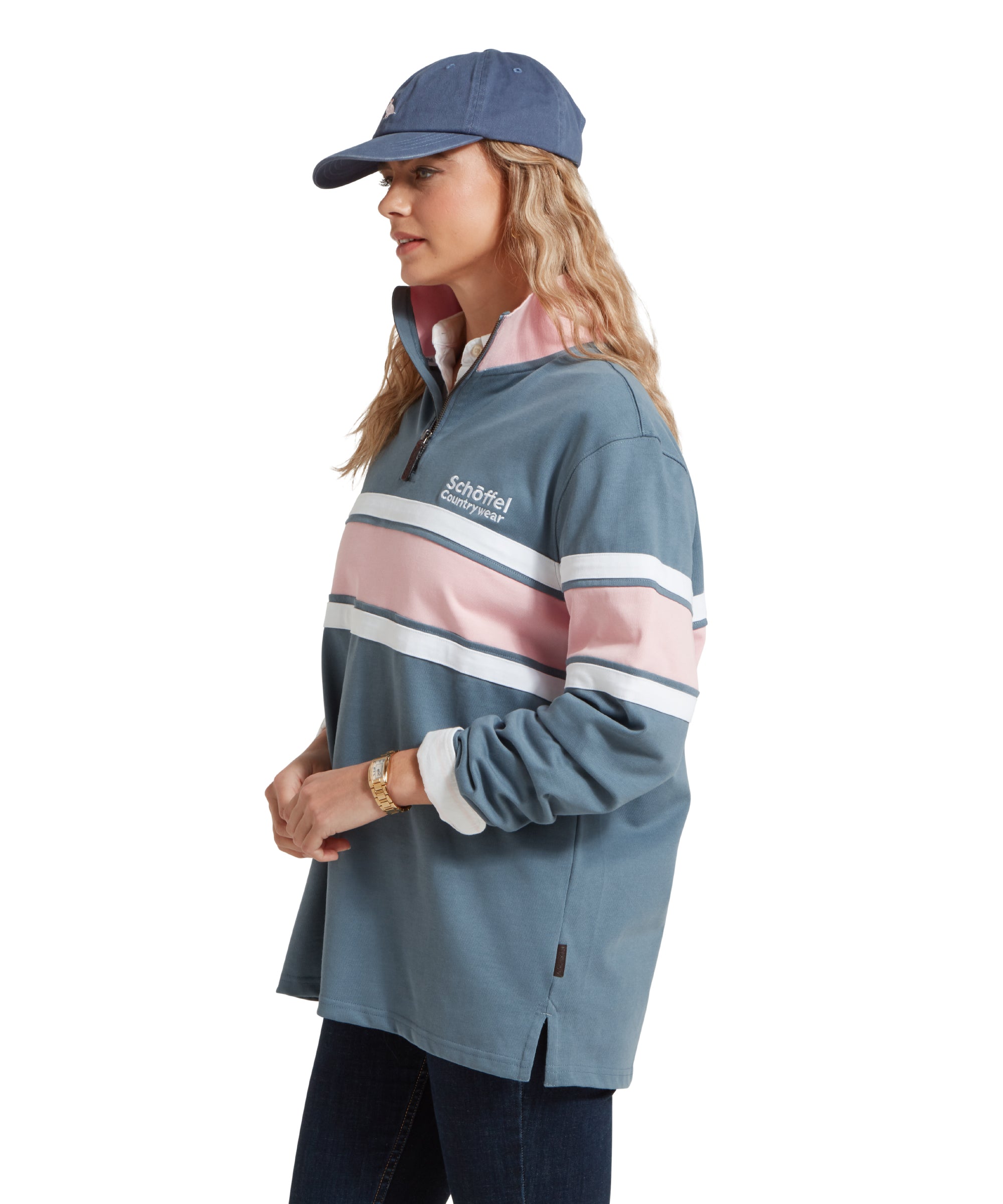 Women's Exmouth Heritage Quarter Zip - Dark Pigeon Blue/Chalky Coral