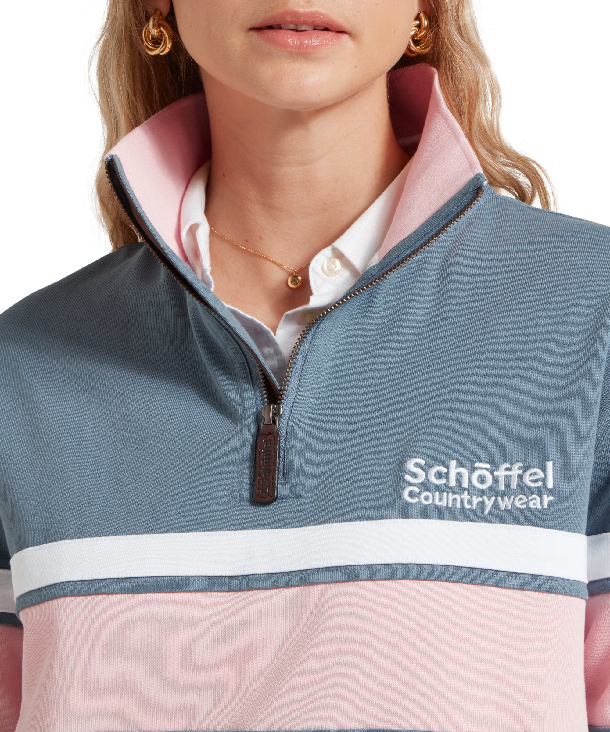 Women's Exmouth Heritage Quarter Zip - Dark Pigeon Blue/Chalky Coral