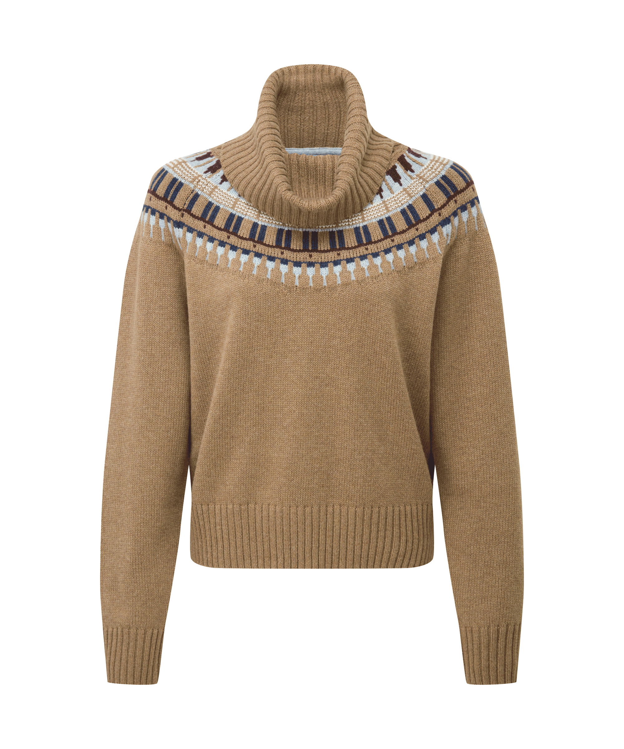 Women s Fairisle Roll Neck Jumper Beige Schoffel Country