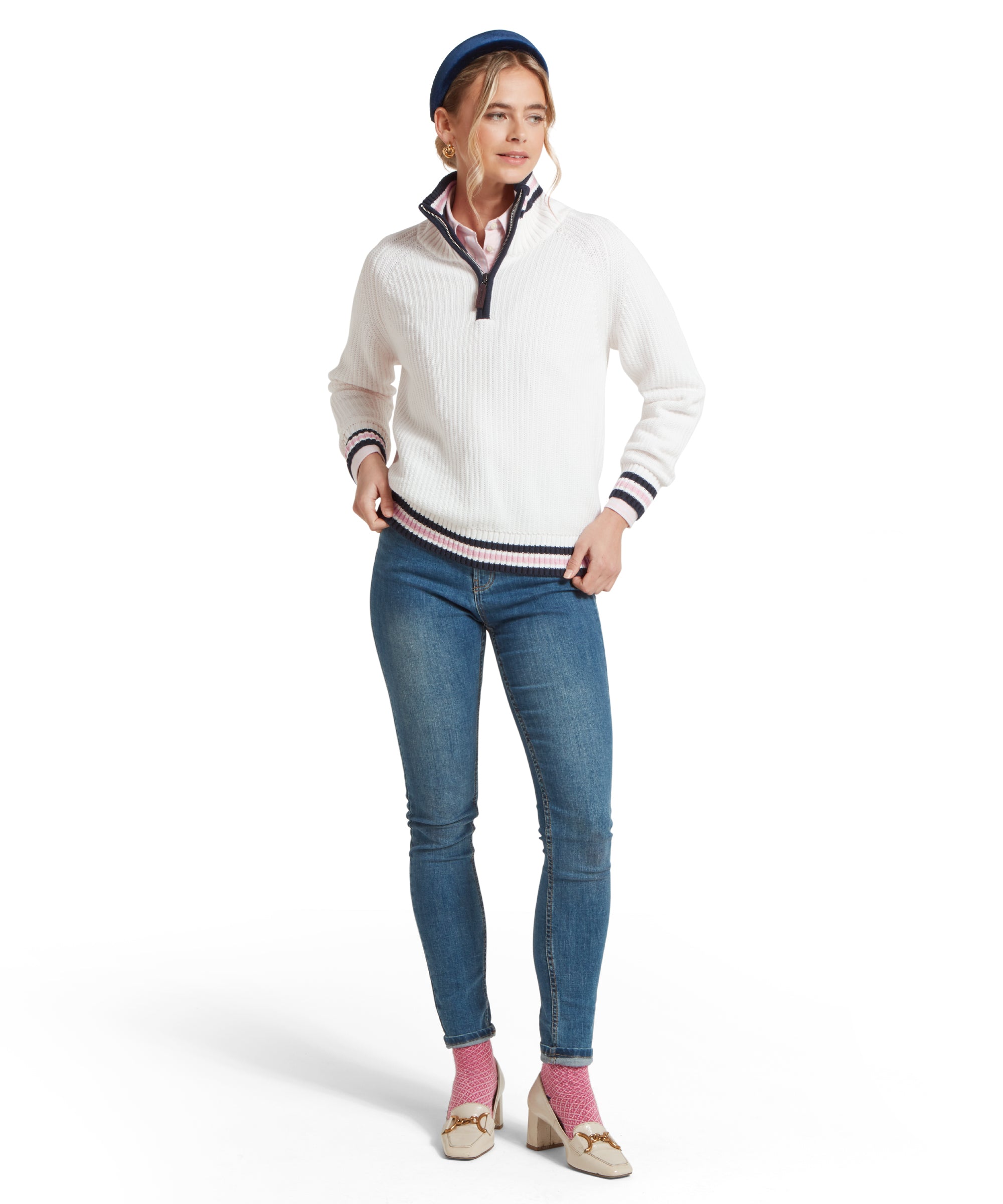 Havelet Bay Quarter Zip Jumper - Soft White/Blush