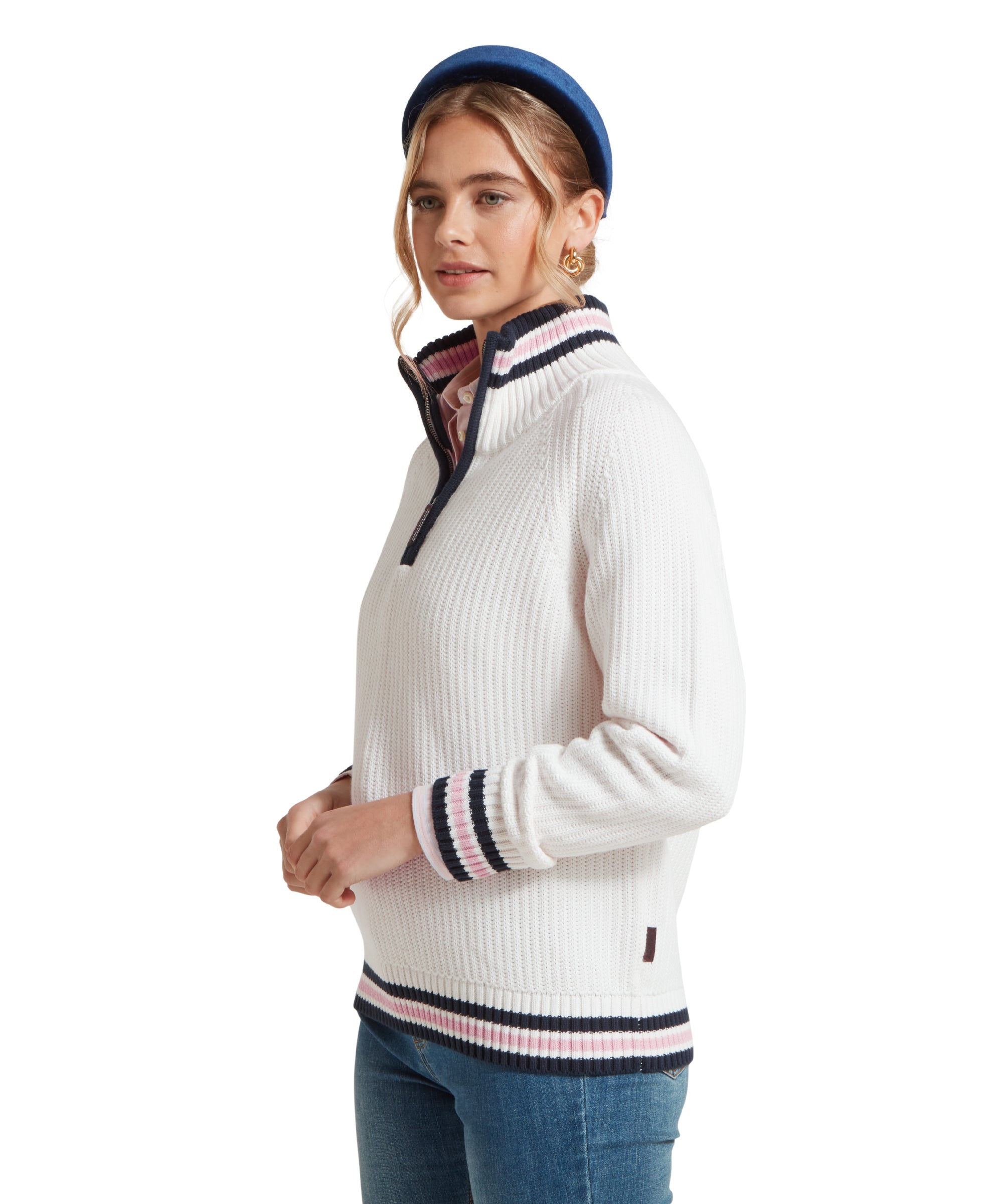 Havelet Bay Quarter Zip Jumper - Soft White/Blush