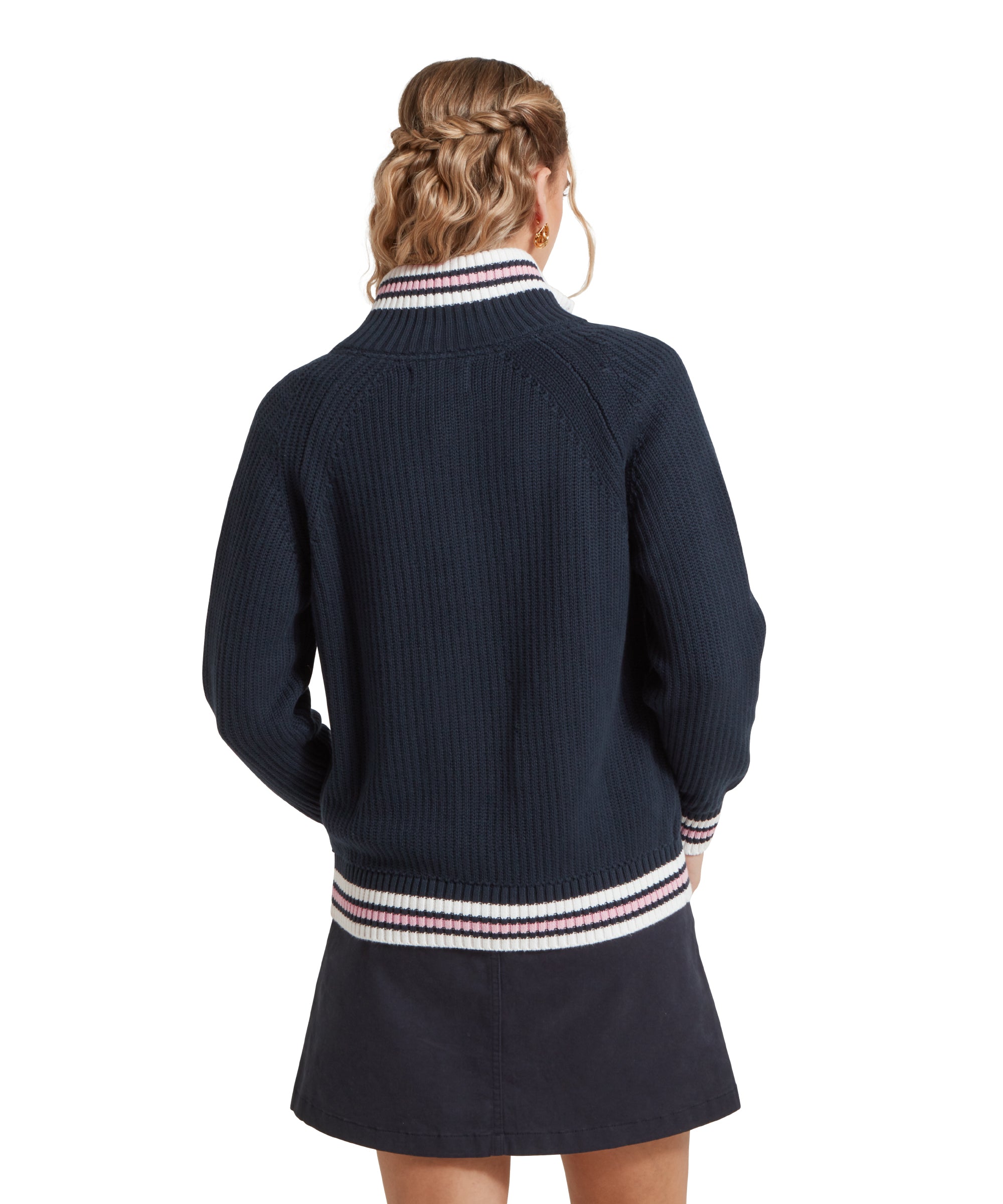 Havelet Bay Quarter Zip Jumper - Navy/Blush