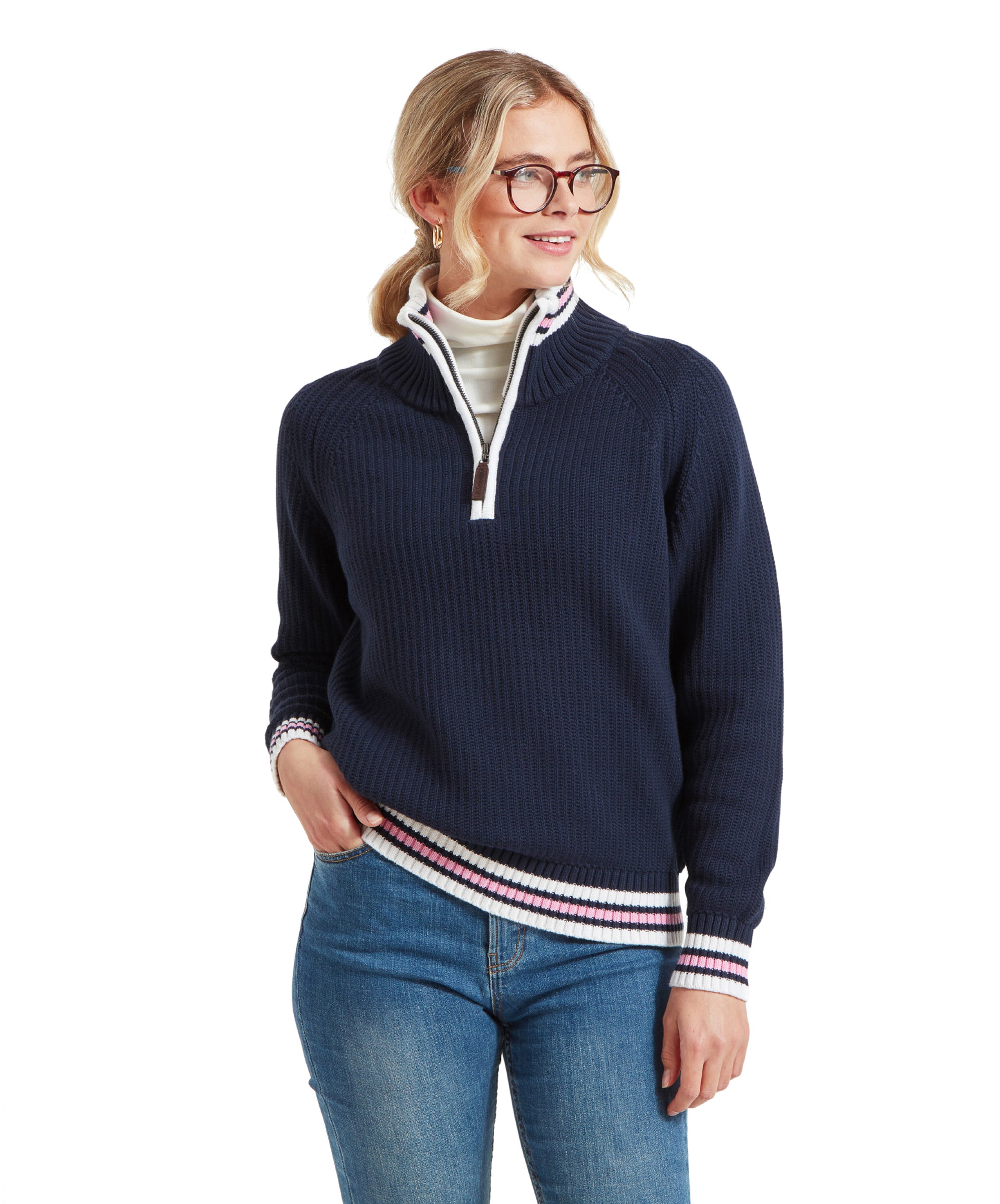 Havelet Bay Quarter Zip Jumper Navy