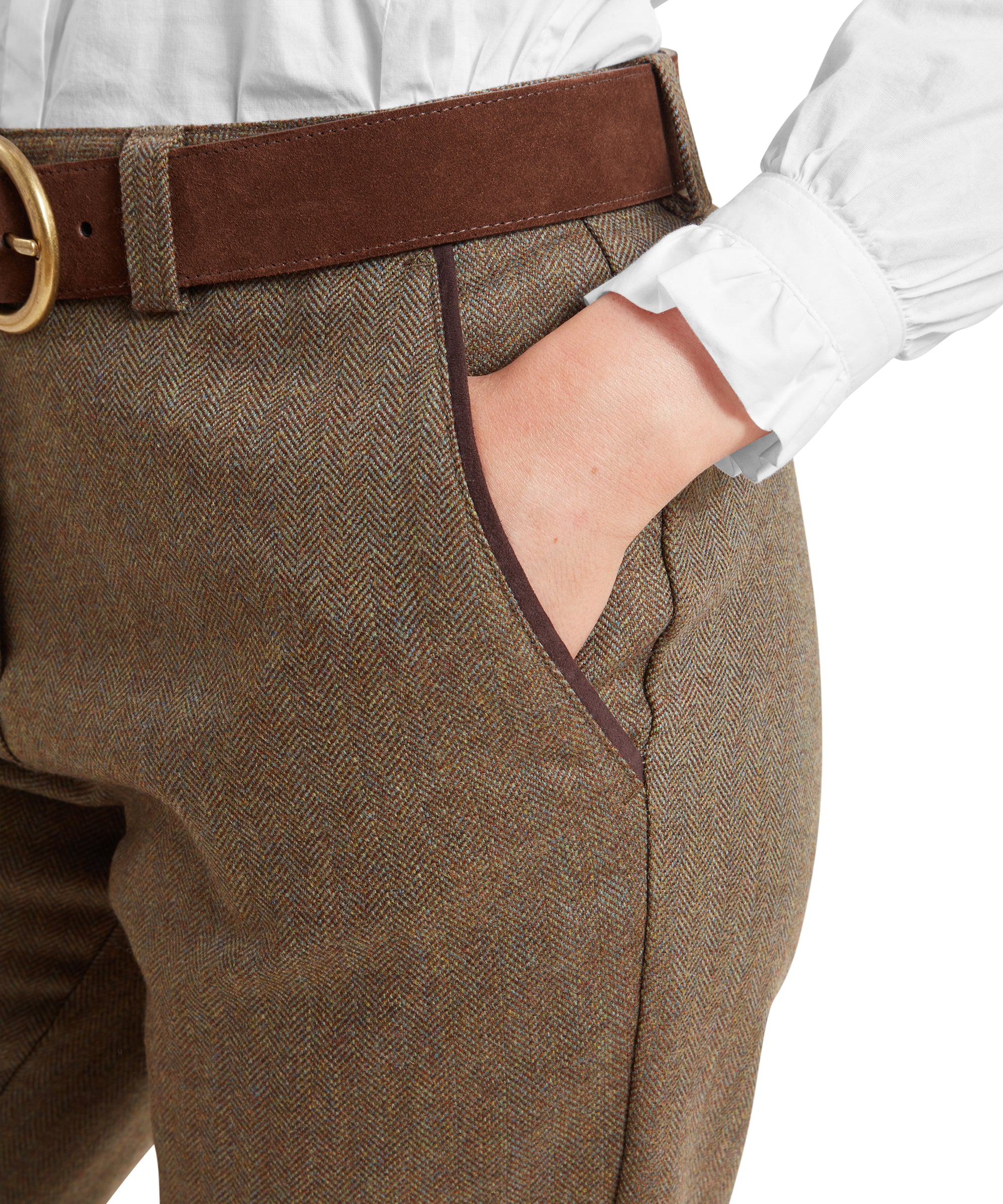 High Waisted Tweed Breeks - Loden Green Herringbone Tweed