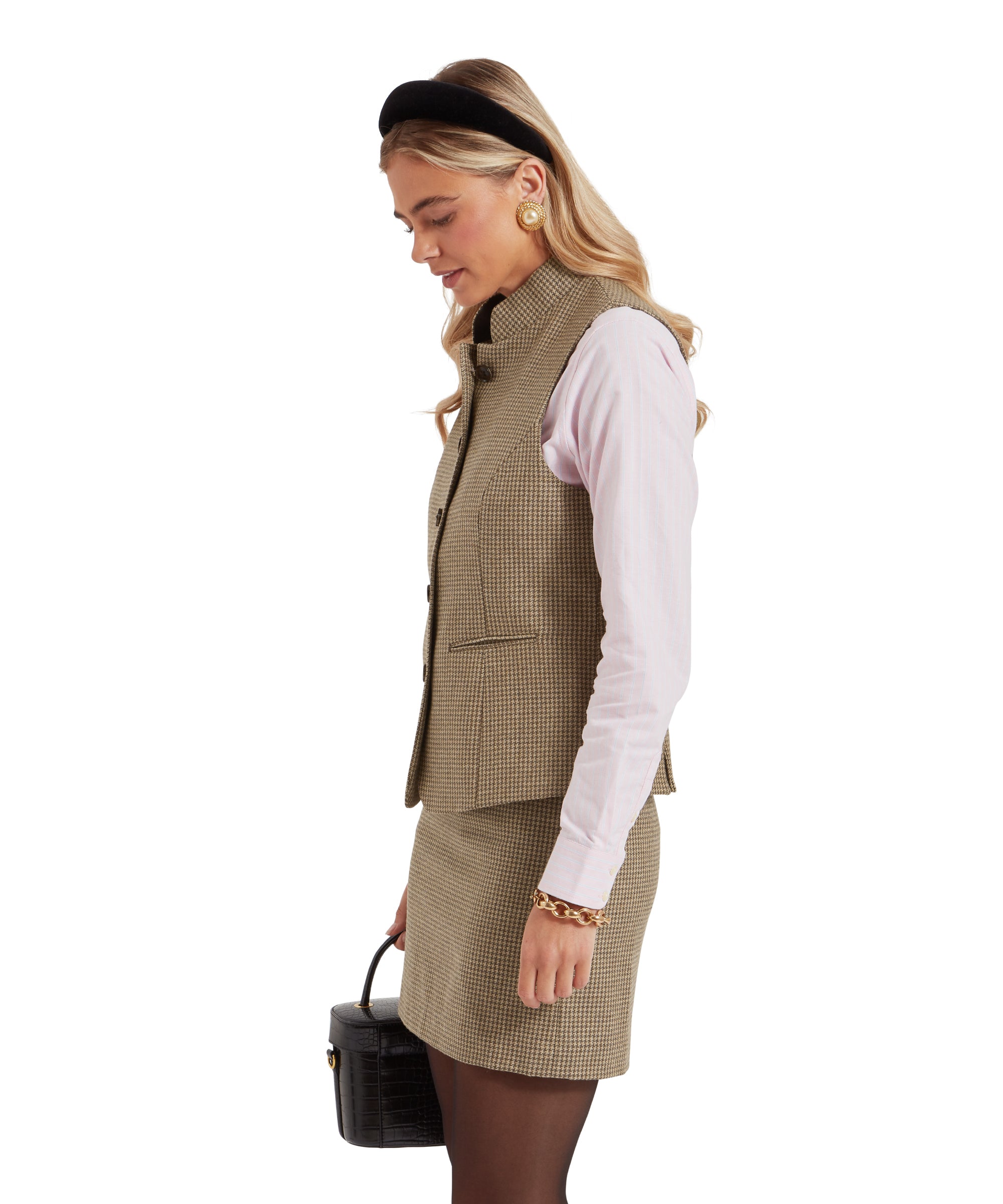 Millport Tweed Nehru Waistcoat - Houndstooth Tweed