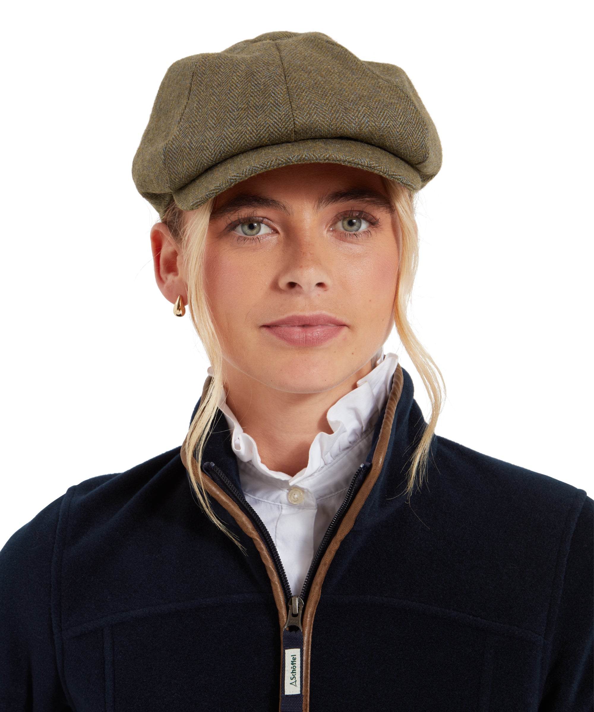 Women s Newsboy Tweed Cap Loden Green Herringbone Tweed