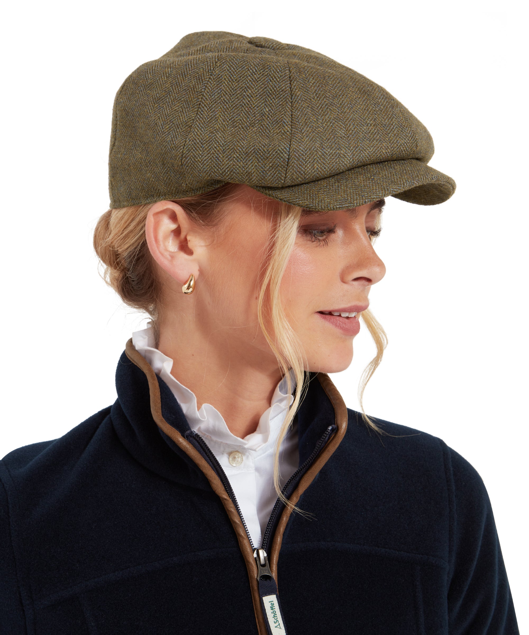 Women's Newsboy Tweed Cap - Loden Green Herringbone Tweed