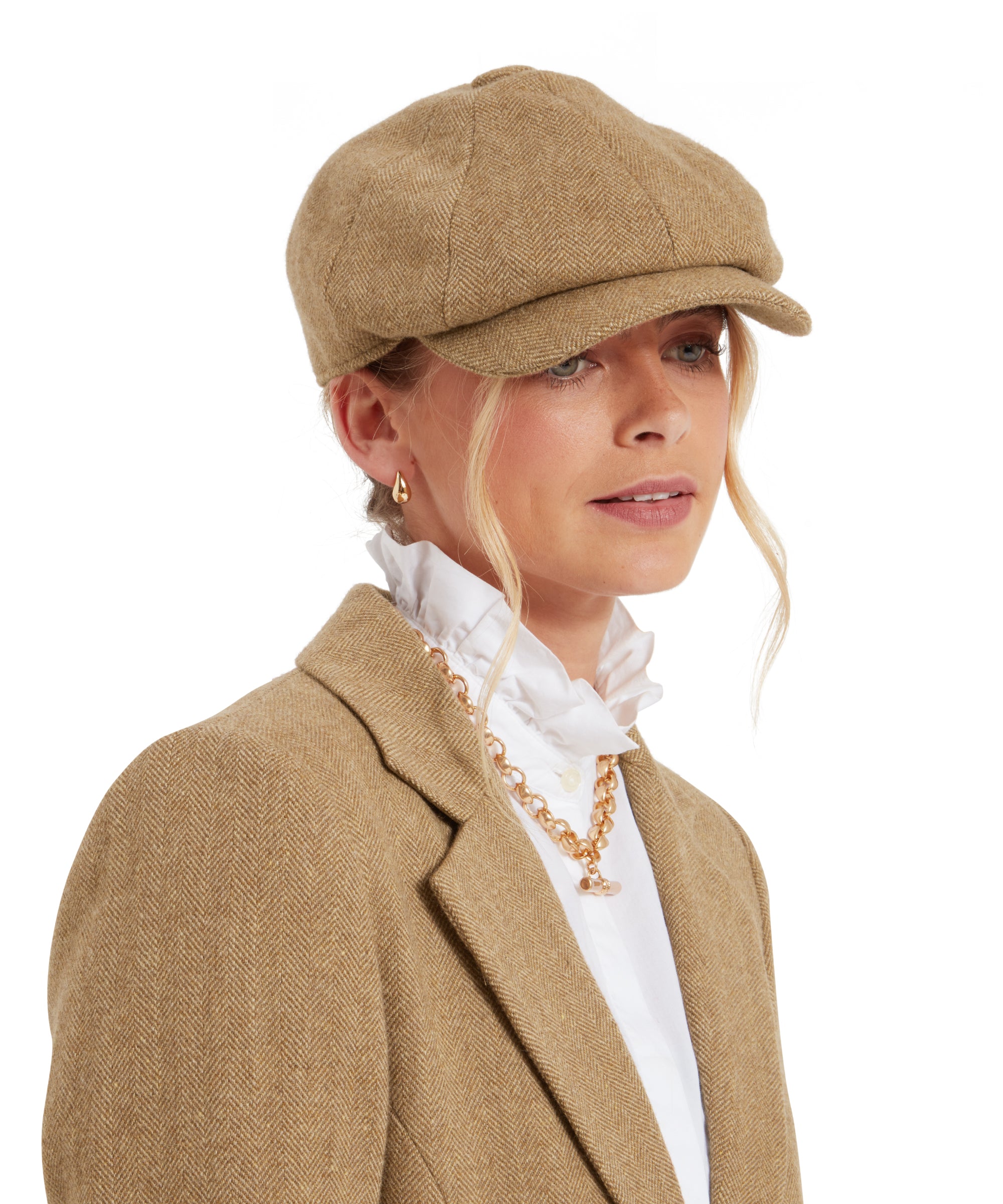 Women's Newsboy Tweed Cap - Oak Herringbone Tweed