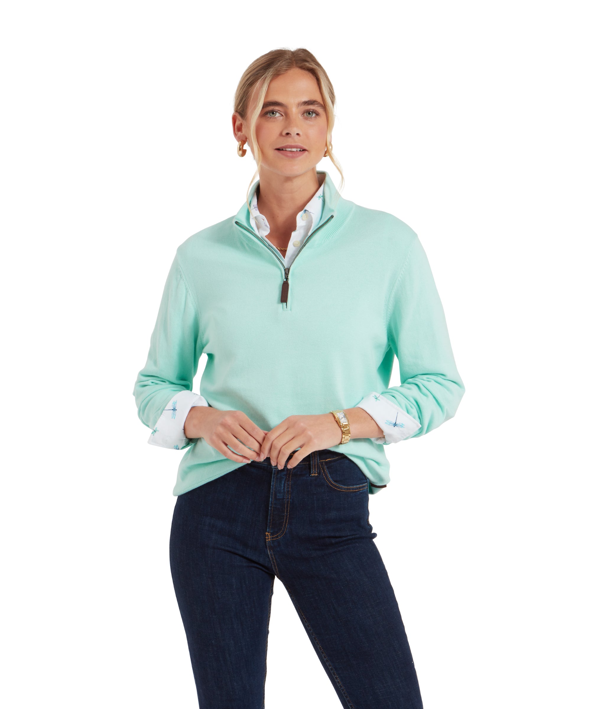 Polperro Quarter Zip Jumper Pale Mint