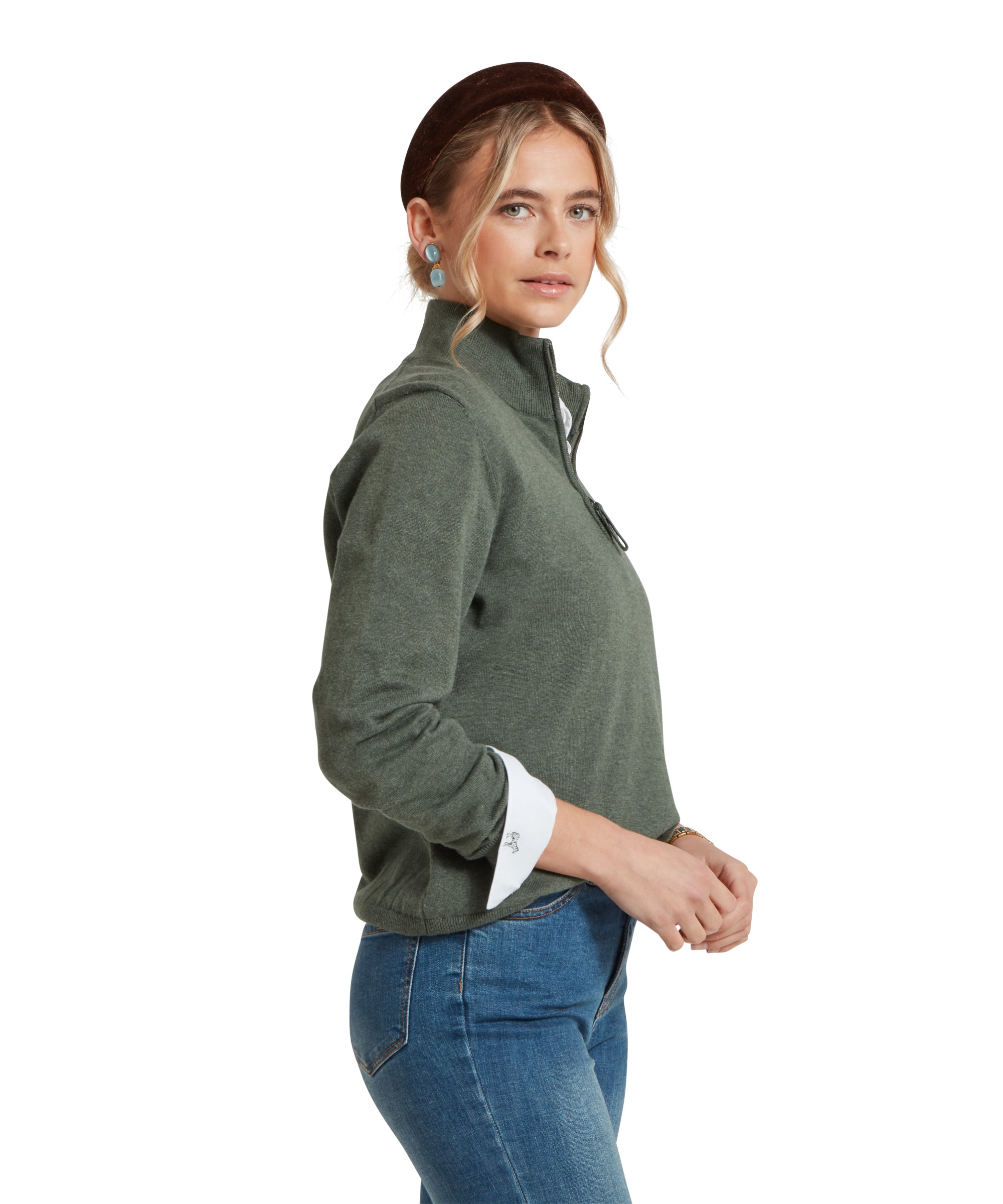 Polperro Quarter Zip Jumper - Country Green