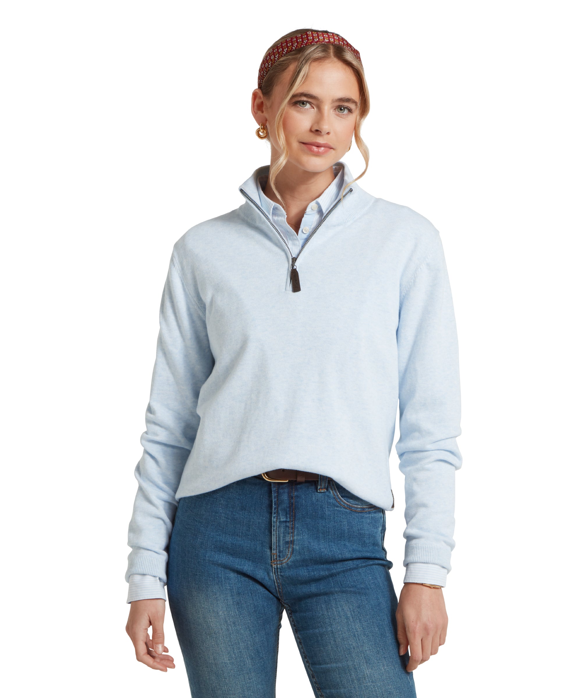 Polperro Pima Cotton Quarter Zip - Blue Water