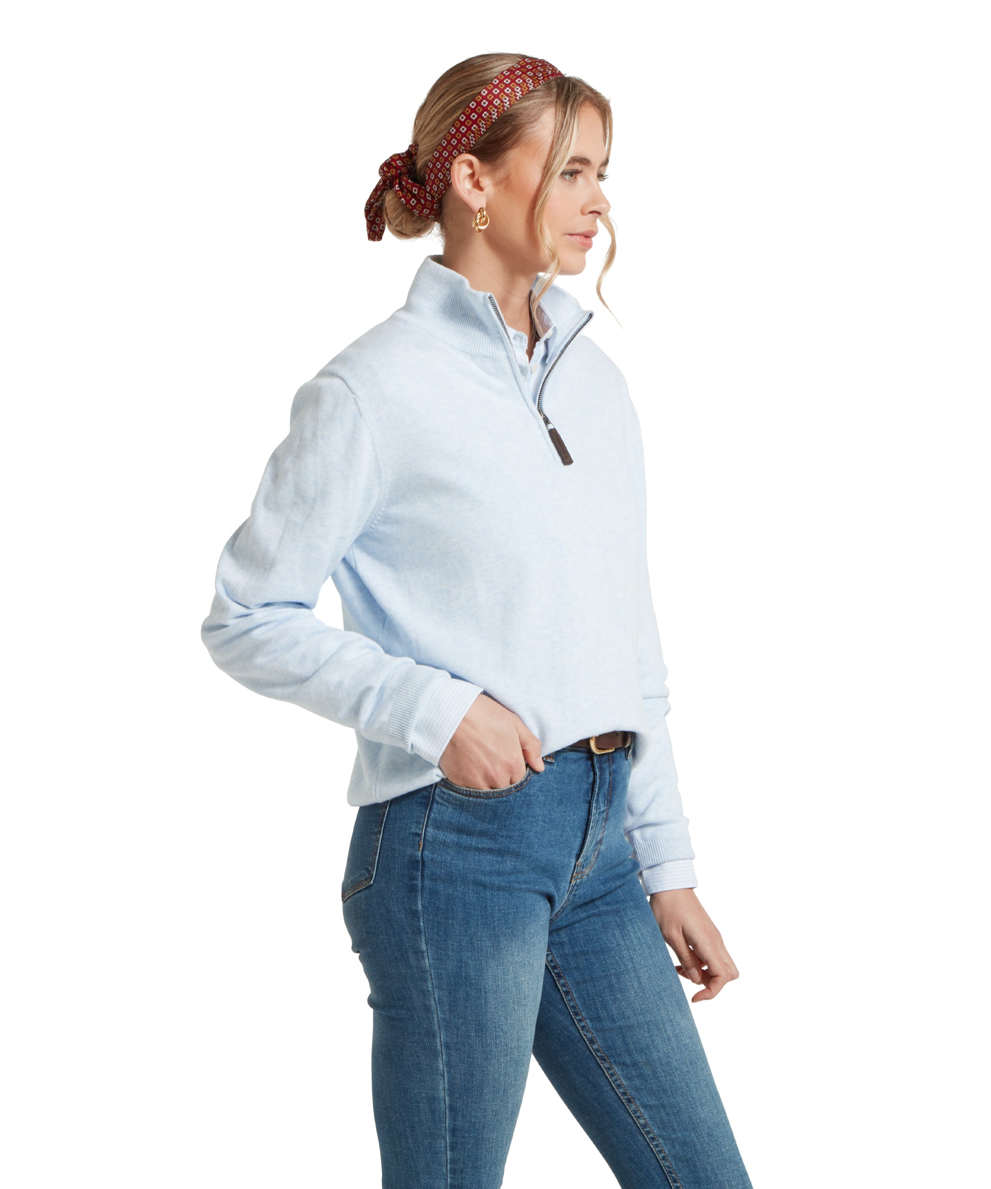 Polperro Pima Cotton Quarter Zip - Blue Water