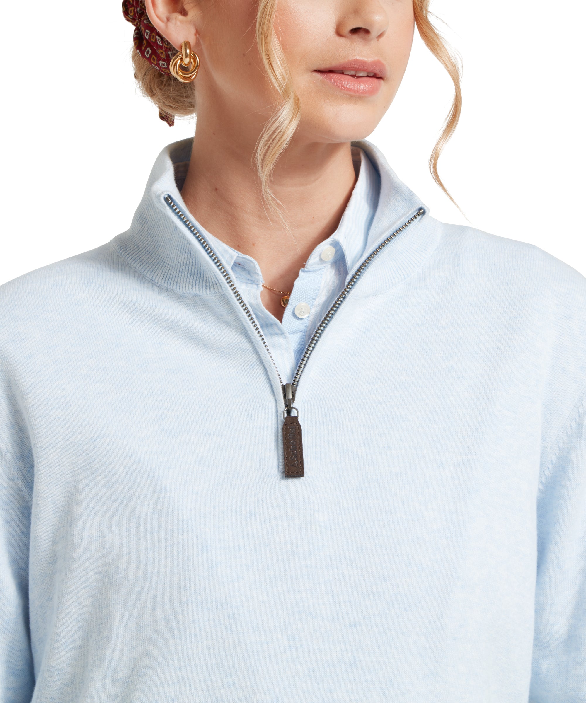 Polperro Pima Cotton Quarter Zip - Blue Water