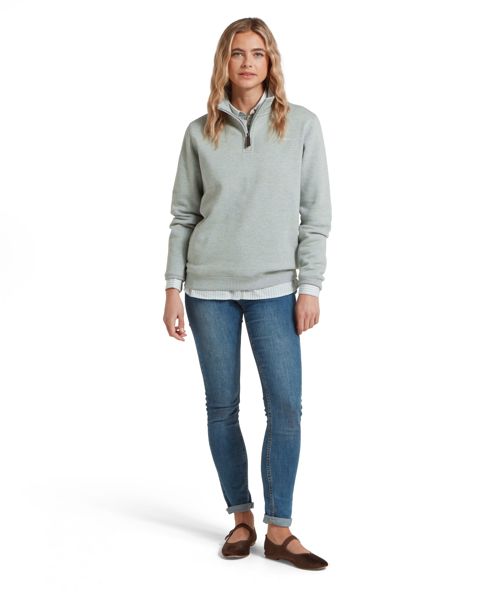 Sennen Cove Quarter Zip Sweatshirt - Aqua Grey