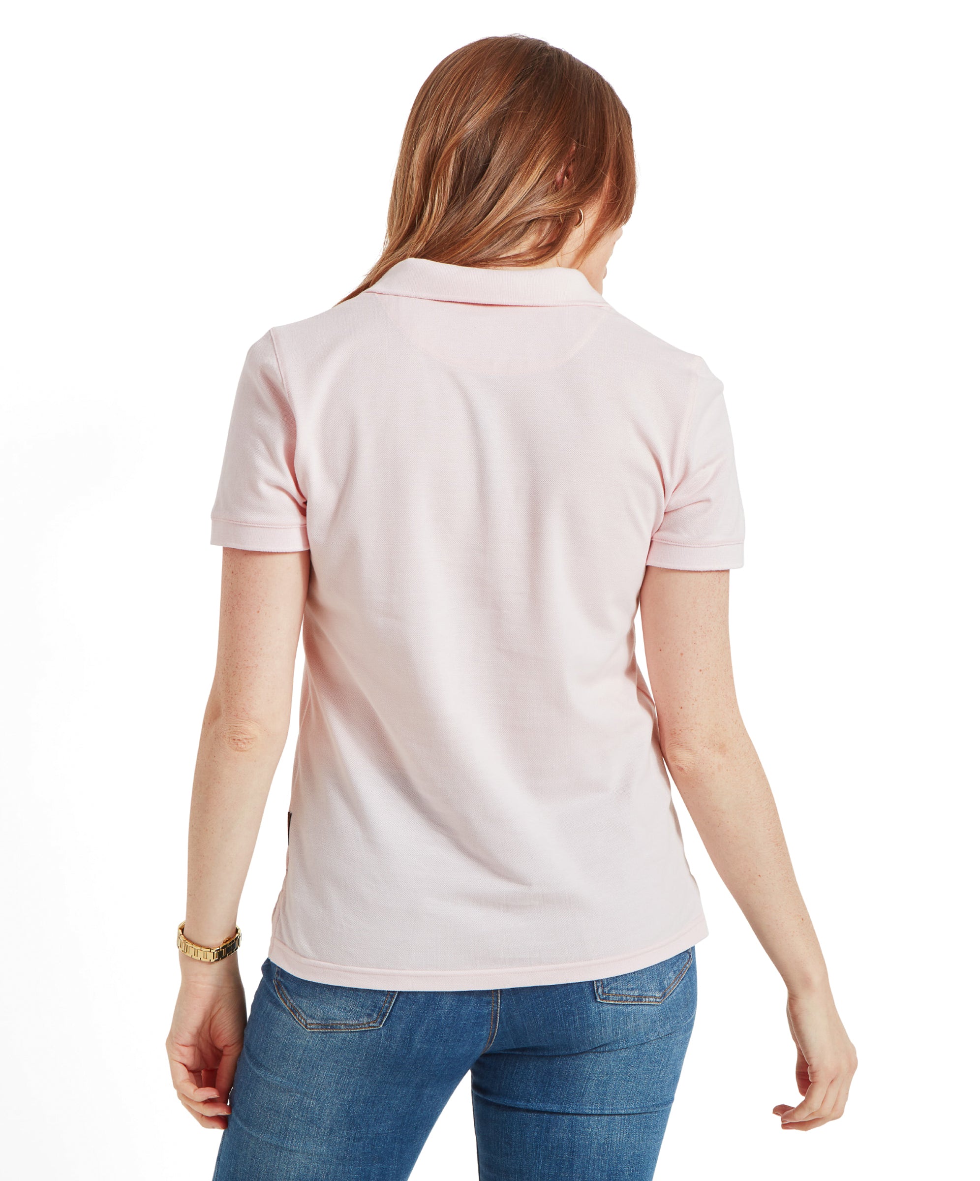 Back view of the Schöffel Women's St Ives Polo Shirt for Women in Pale Pink.