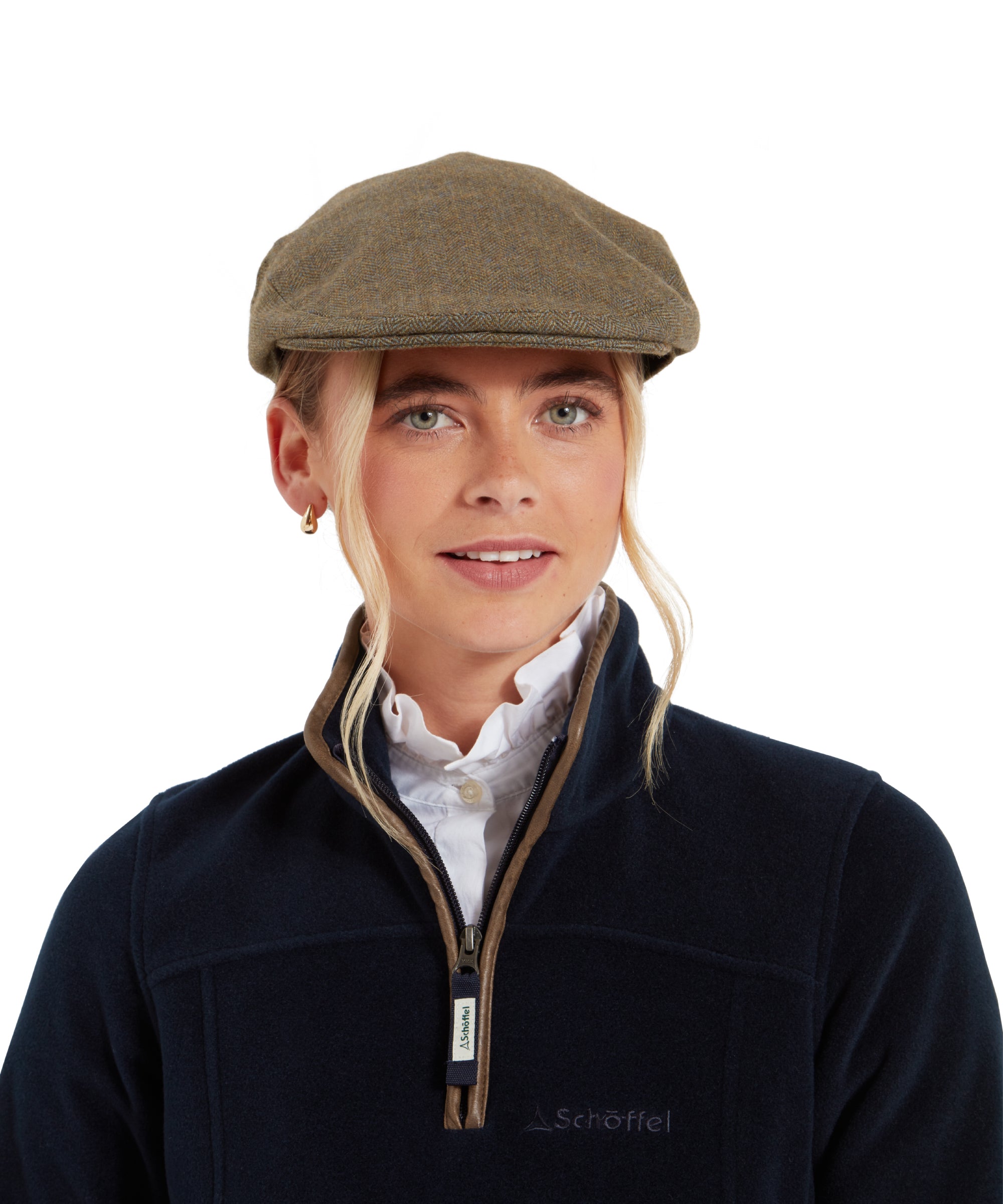 Women's Tweed Cap - Loden Green Herringbone Tweed