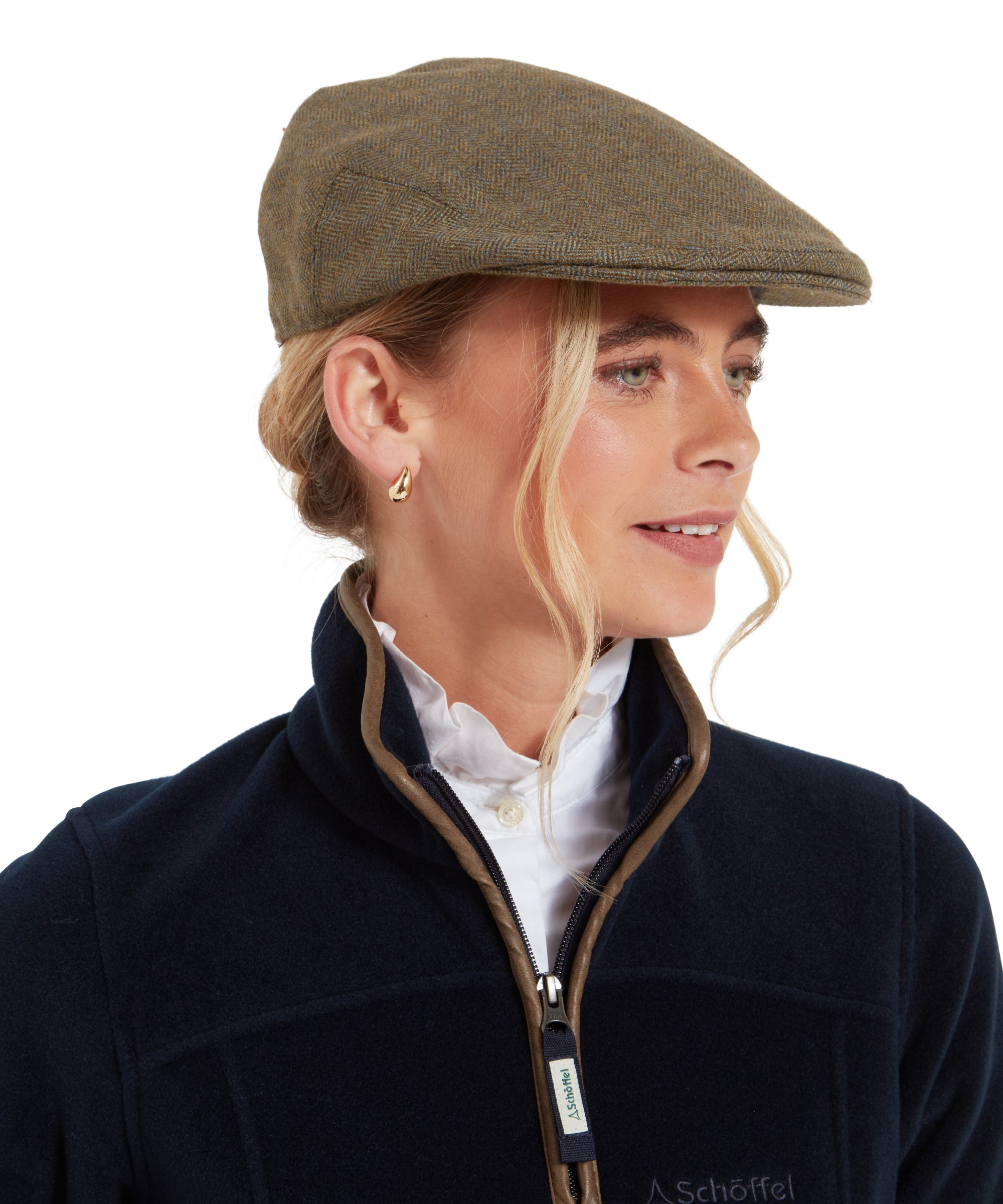 Women's Tweed Cap - Loden Green Herringbone Tweed