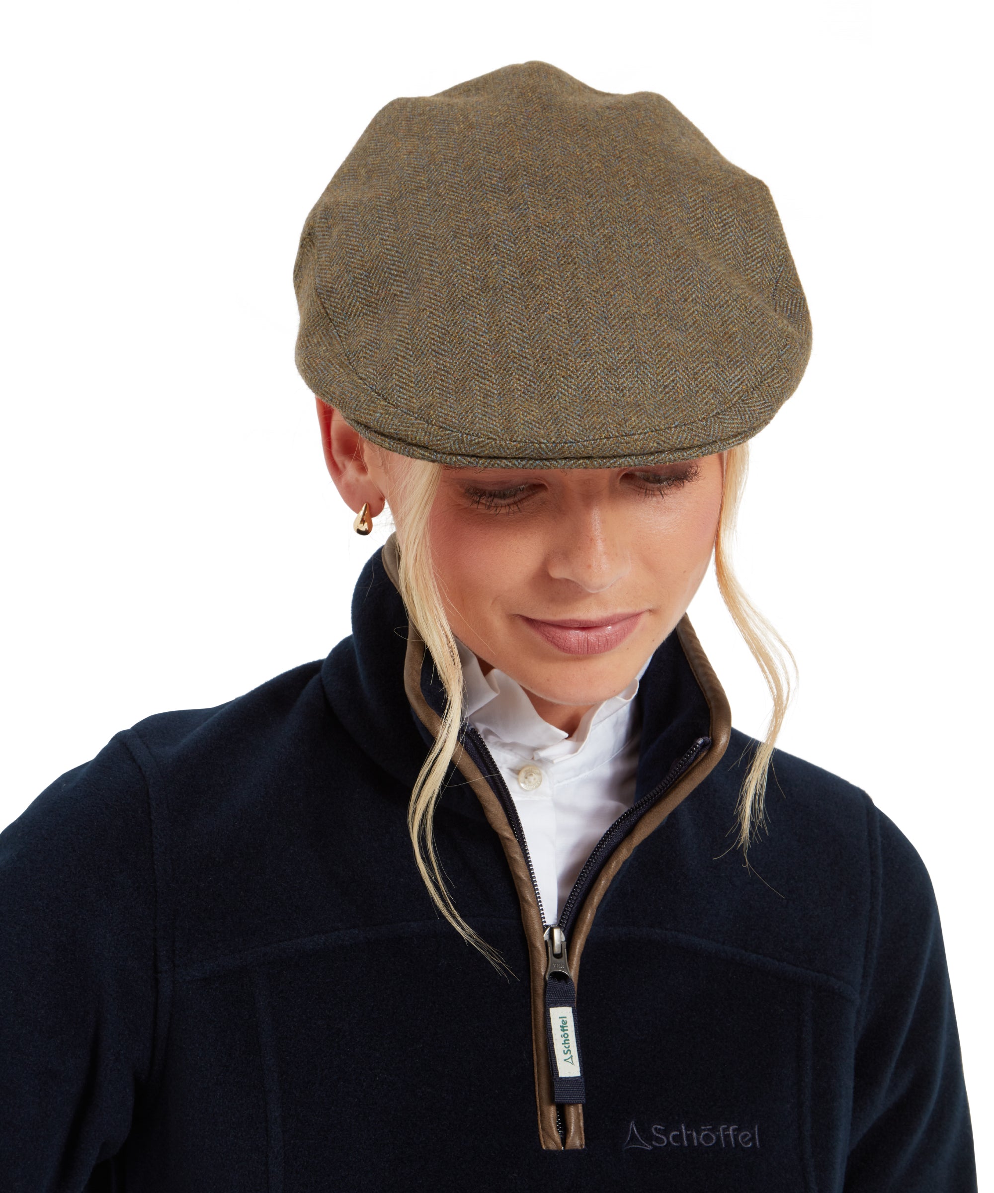 Women s Tweed Cap Loden Green Herringbone Tweed