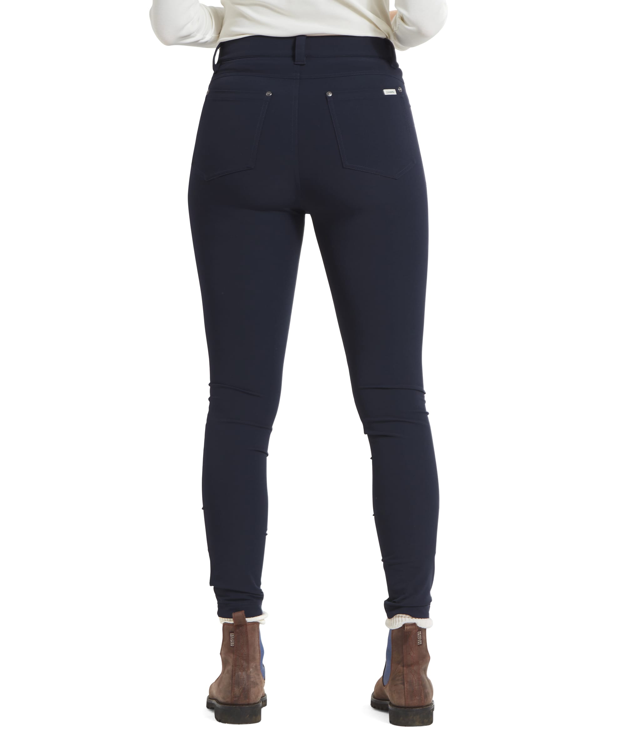 Rear view of the Schöffel Whitwell Water Repellent Trouser for Women in Blue highlighting the slim fit and the back pockets.